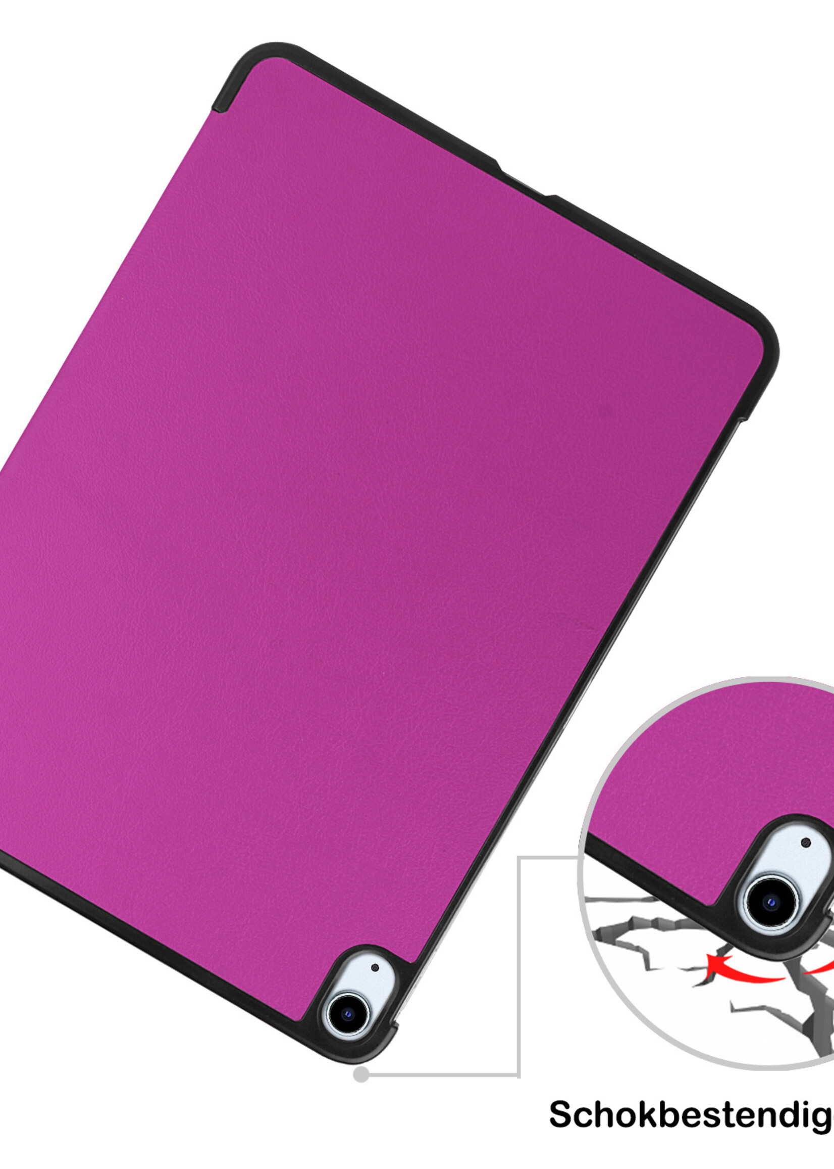 BTH Hoes Geschikt voor iPad Air 2022 Hoes Book Case Hoesje Trifold Cover Met Screenprotector - Hoesje Geschikt voor iPad Air 5 2022 Hoesje Bookcase - Paars