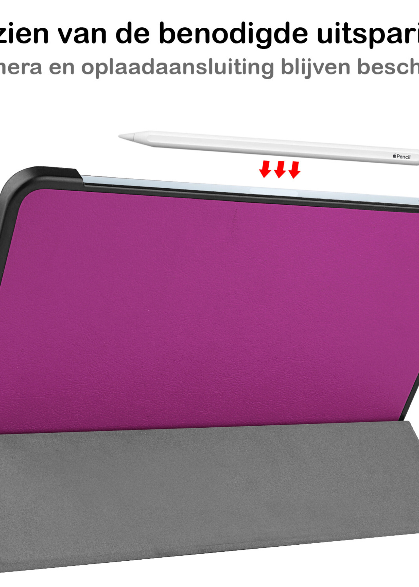 BTH Hoes Geschikt voor iPad Air 2022 Hoes Book Case Hoesje Trifold Cover Met Screenprotector - Hoesje Geschikt voor iPad Air 5 2022 Hoesje Bookcase - Paars
