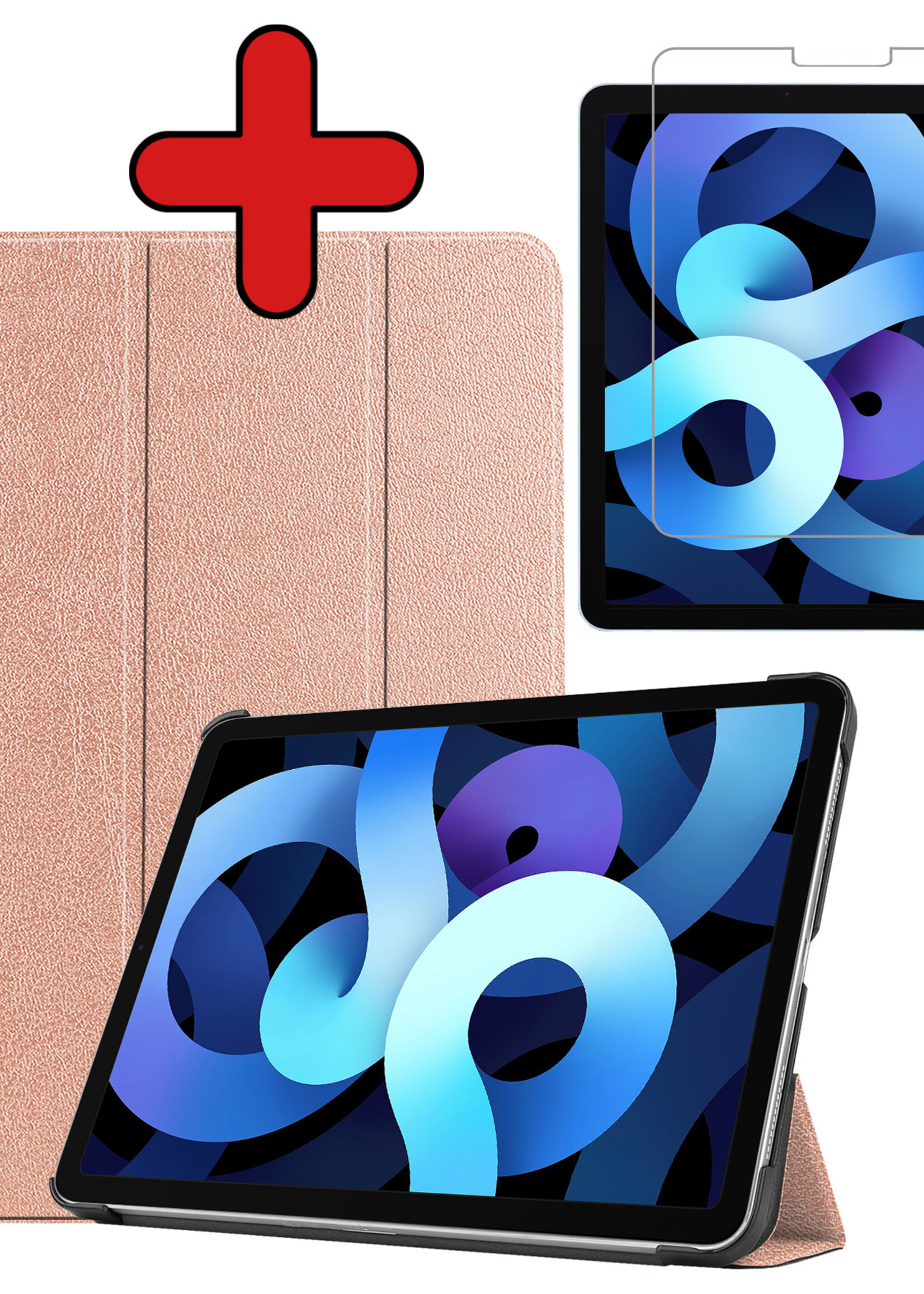 BTH Hoes Geschikt voor iPad Air 2022 Hoes Book Case Hoesje Trifold Cover Met Screenprotector - Hoesje Geschikt voor iPad Air 5 2022 Hoesje Bookcase - Rosé goud