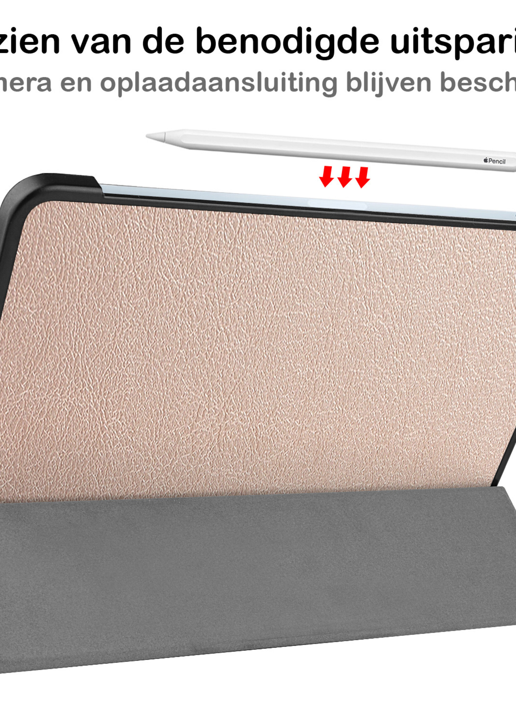BTH Hoes Geschikt voor iPad Air 2022 Hoes Book Case Hoesje Trifold Cover Met Screenprotector - Hoesje Geschikt voor iPad Air 5 2022 Hoesje Bookcase - Rosé goud