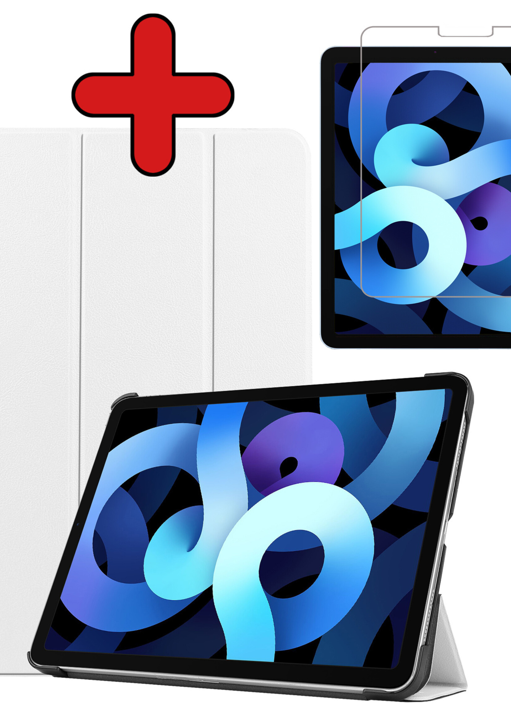 BTH Hoes Geschikt voor iPad Air 2022 Hoes Book Case Hoesje Trifold Cover Met Screenprotector - Hoesje Geschikt voor iPad Air 5 2022 Hoesje Bookcase - Wit