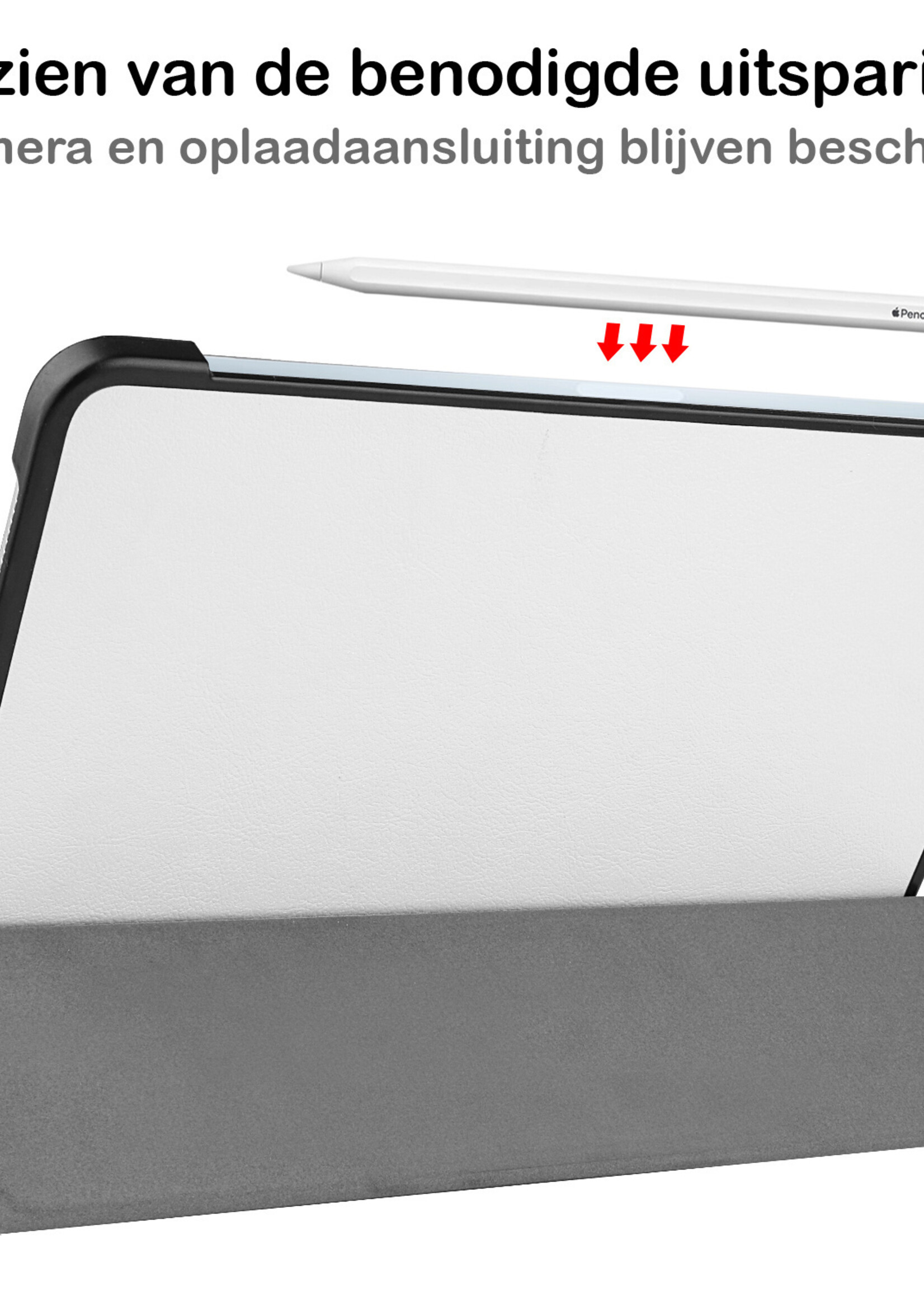 BTH Hoes Geschikt voor iPad Air 2022 Hoes Book Case Hoesje Trifold Cover Met Screenprotector - Hoesje Geschikt voor iPad Air 5 2022 Hoesje Bookcase - Wit