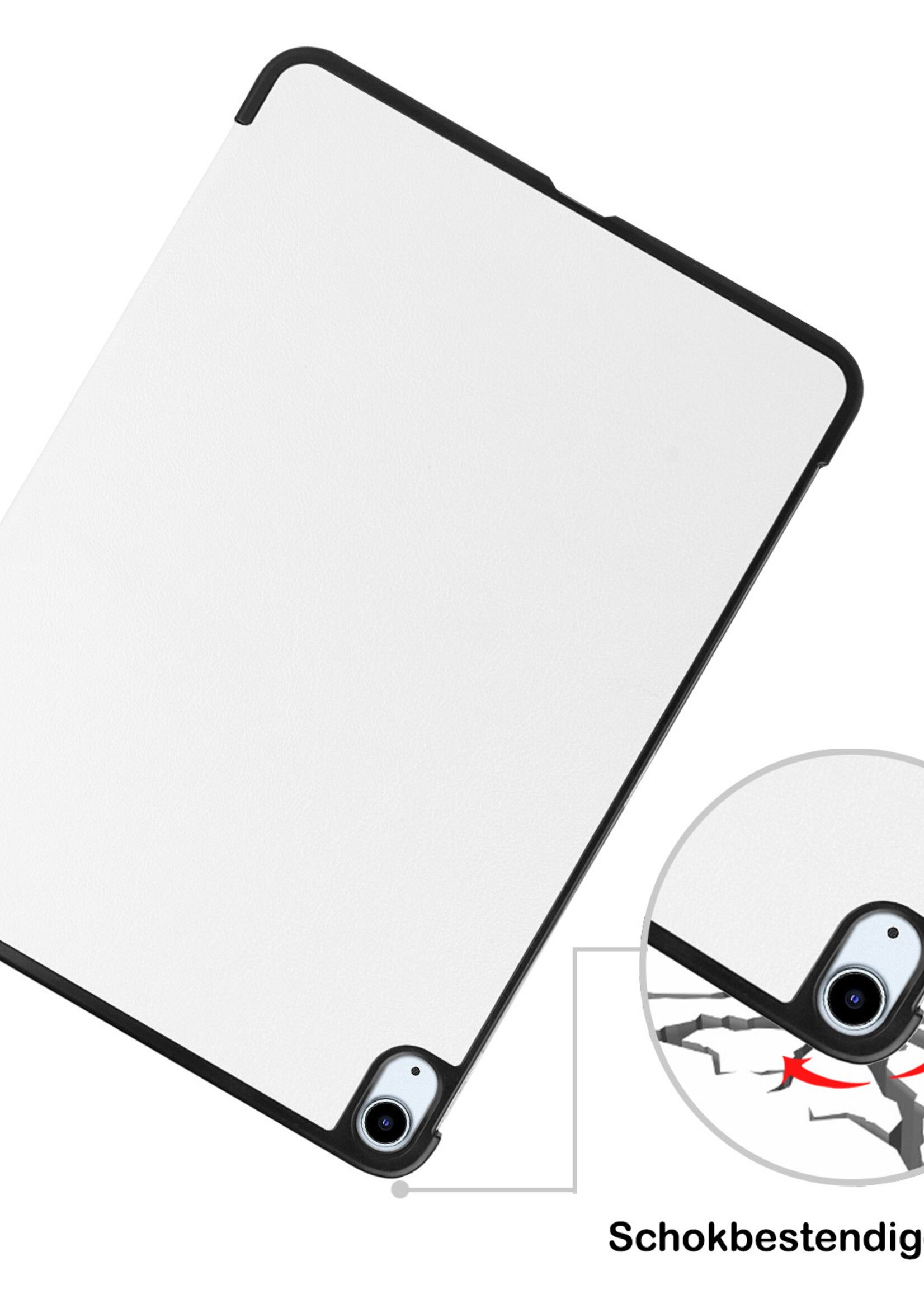 BTH Hoes Geschikt voor iPad Air 2022 Hoes Book Case Hoesje Trifold Cover Met Screenprotector - Hoesje Geschikt voor iPad Air 5 2022 Hoesje Bookcase - Wit
