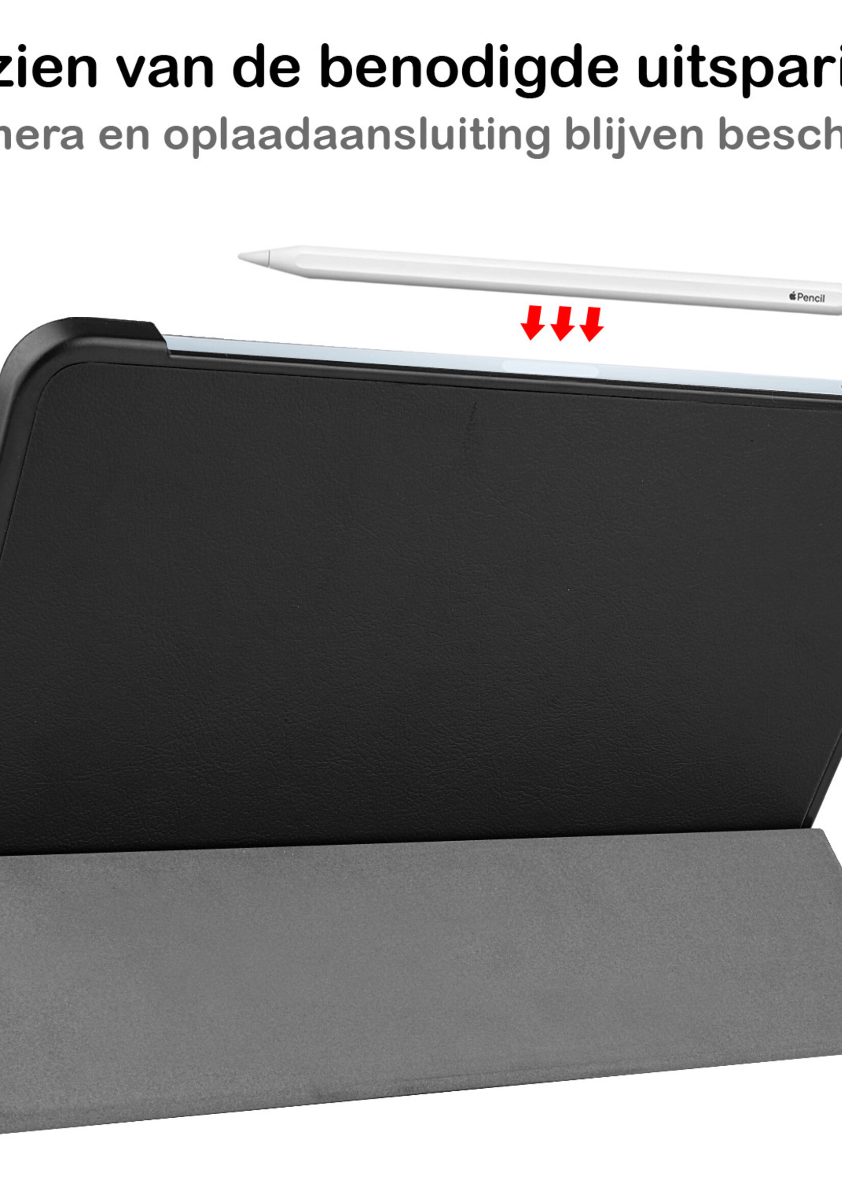 BTH Hoes Geschikt voor iPad Air 2022 Hoes Book Case Hoesje Trifold Cover Met Screenprotector - Hoesje Geschikt voor iPad Air 5 2022 Hoesje Bookcase - Zwart