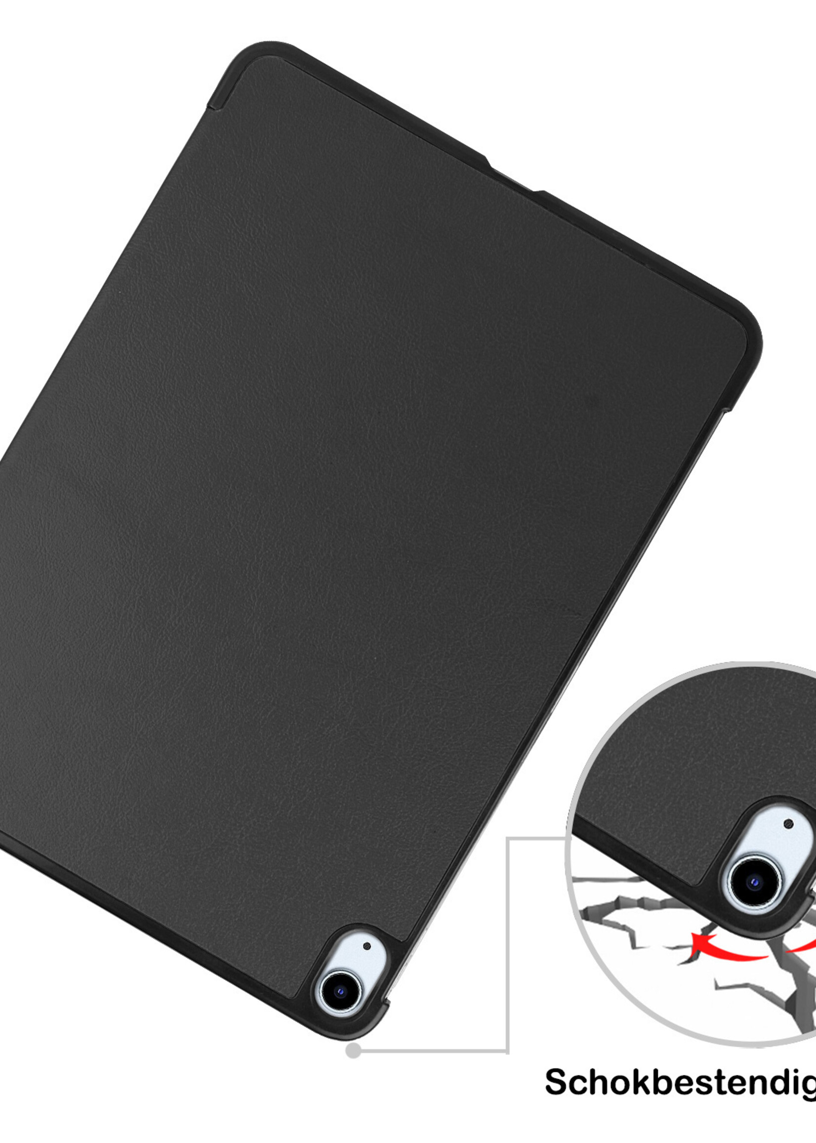 BTH Hoes Geschikt voor iPad Air 2022 Hoes Book Case Hoesje Trifold Cover Met Screenprotector - Hoesje Geschikt voor iPad Air 5 2022 Hoesje Bookcase - Zwart