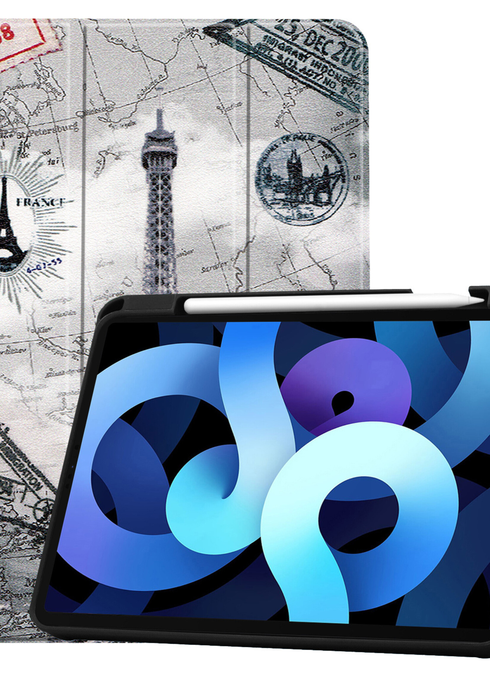 BTH iPad Air 2022 Hoes Book Case Hoesje Met Uitsparing Apple Pencil - iPad Air 5 Hoesje Cover Case - Eiffeltoren