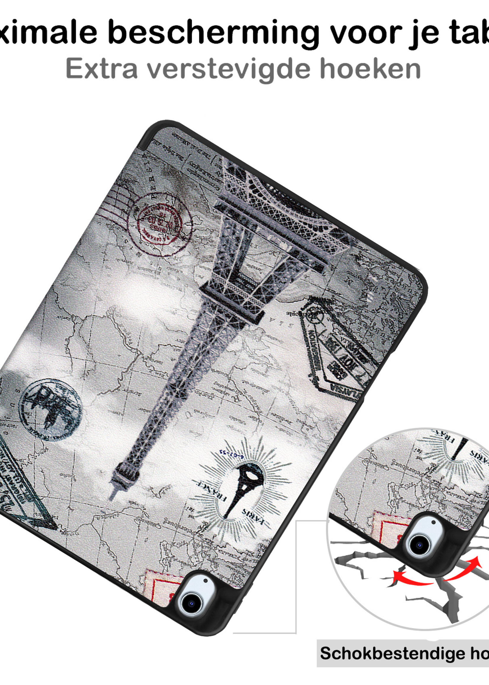 BTH iPad Air 2022 Hoes Book Case Hoesje Met Uitsparing Apple Pencil - iPad Air 5 Hoesje Cover Case - Eiffeltoren