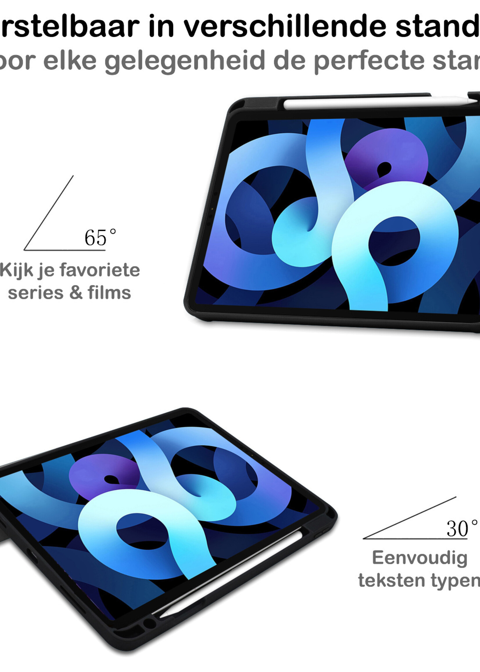 BTH Hoes Geschikt voor iPad Air 2022 Hoes Book Case Hoesje Trifold Cover Met Uitsparing Geschikt voor Apple Pencil Met Screenprotector - Hoesje Geschikt voor iPad Air 5 2022 Hoesje Bookcase - Galaxy