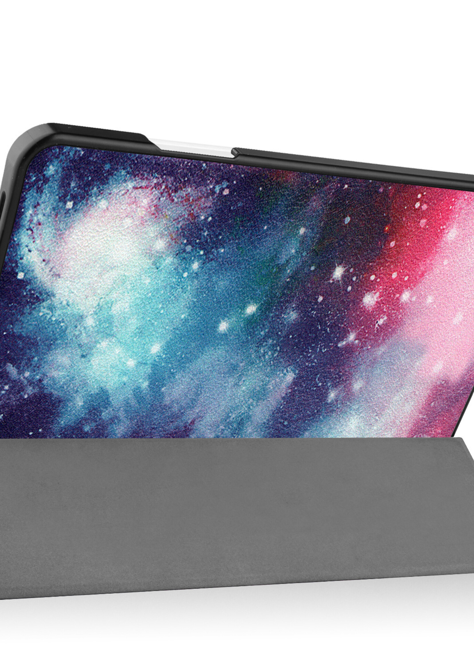 BTH Hoes Geschikt voor iPad Air 2022 Hoes Book Case Hoesje Trifold Cover Met Uitsparing Geschikt voor Apple Pencil Met Screenprotector - Hoesje Geschikt voor iPad Air 5 2022 Hoesje Bookcase - Galaxy