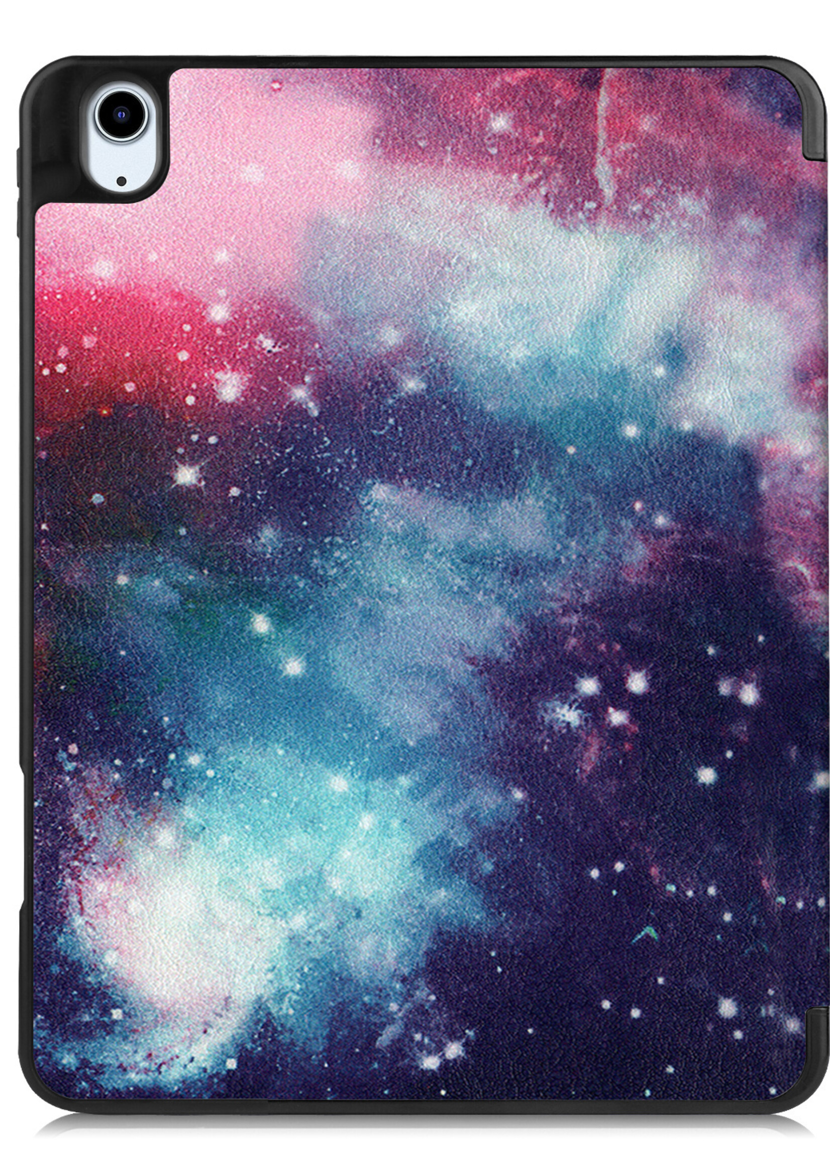 BTH Hoes Geschikt voor iPad Air 2022 Hoes Book Case Hoesje Trifold Cover Met Uitsparing Geschikt voor Apple Pencil Met Screenprotector - Hoesje Geschikt voor iPad Air 5 2022 Hoesje Bookcase - Galaxy