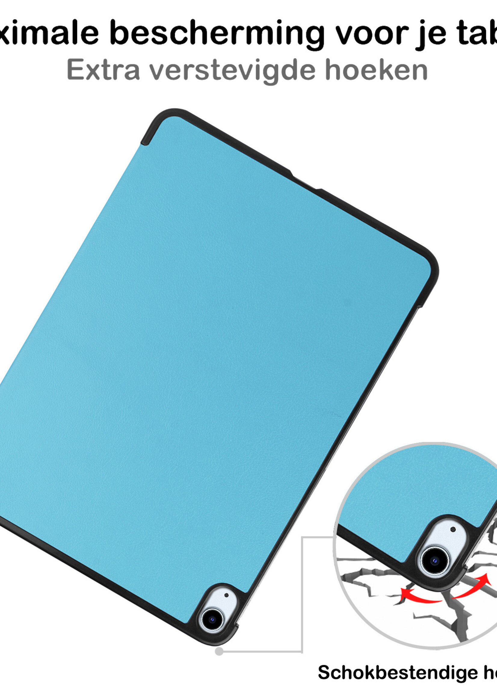 BTH Hoes Geschikt voor iPad Air 2022 Hoes Book Case Hoesje Trifold Cover Met Uitsparing Geschikt voor Apple Pencil Met Screenprotector - Hoesje Geschikt voor iPad Air 5 2022 Hoesje Bookcase - Lichtblauw