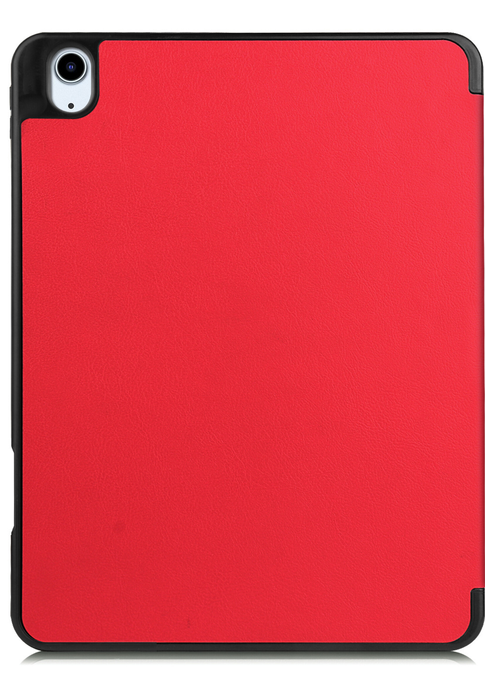 BTH Hoes Geschikt voor iPad Air 2022 Hoes Book Case Hoesje Trifold Cover Met Uitsparing Geschikt voor Apple Pencil Met Screenprotector - Hoesje Geschikt voor iPad Air 5 2022 Hoesje Bookcase - Rood