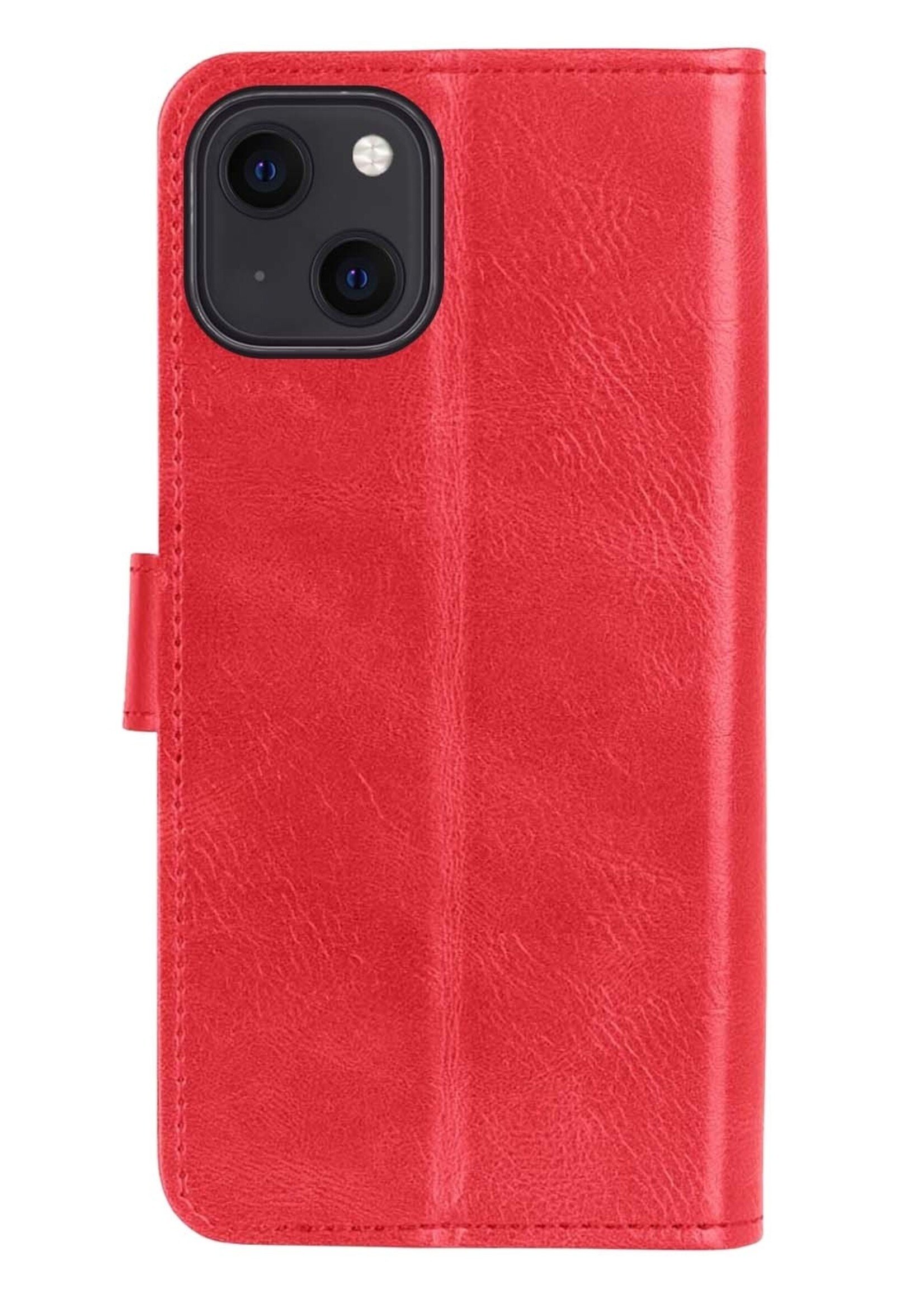 BTH Hoesje Geschikt voor iPhone 13 Mini Hoesje Book Case Hoes Portemonnee Cover Walletcase Met Screenprotector - Hoes Geschikt voor iPhone 13 Mini Hoes Bookcase Hoesje - Rood