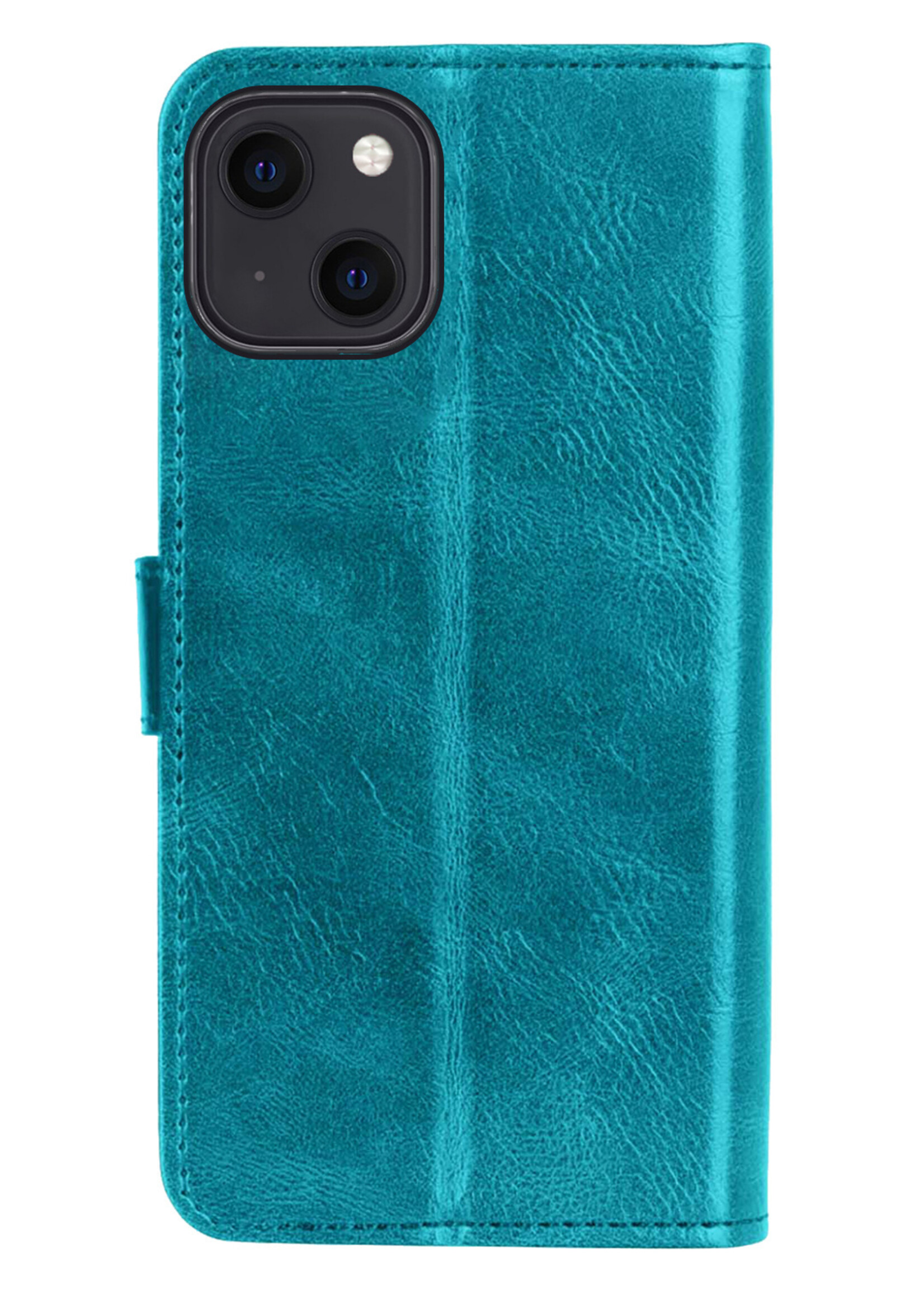 BTH Hoesje Geschikt voor iPhone 13 Mini Hoesje Book Case Hoes Portemonnee Cover Walletcase Met Screenprotector - Hoes Geschikt voor iPhone 13 Mini Hoes Bookcase Hoesje - Turquoise