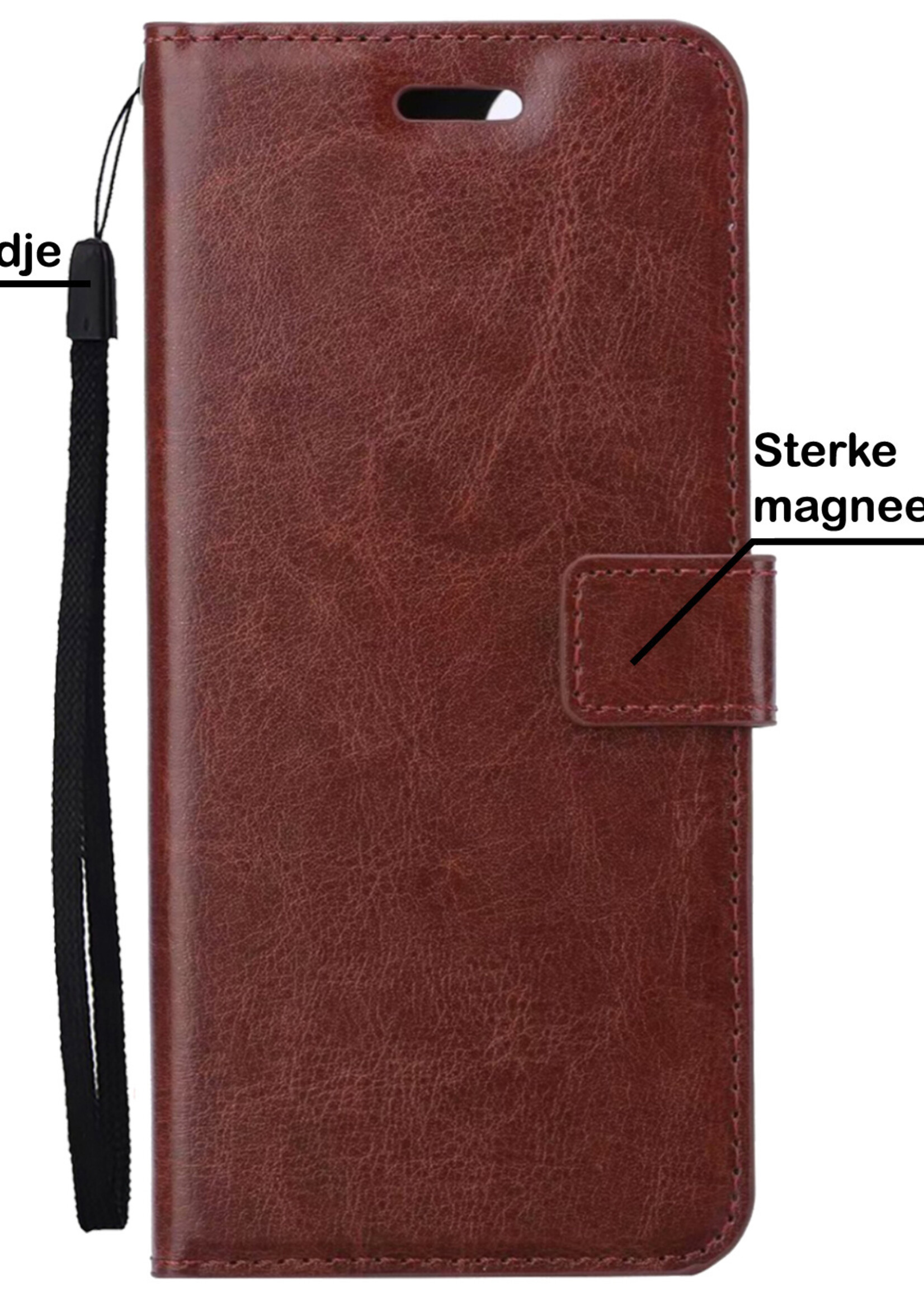 BTH Hoesje Geschikt voor iPhone 13 Mini Hoesje Book Case Hoes Portemonnee Cover Walletcase Met 2x Screenprotector - Hoes Geschikt voor iPhone 13 Mini Hoes Bookcase Hoesje - Bruin