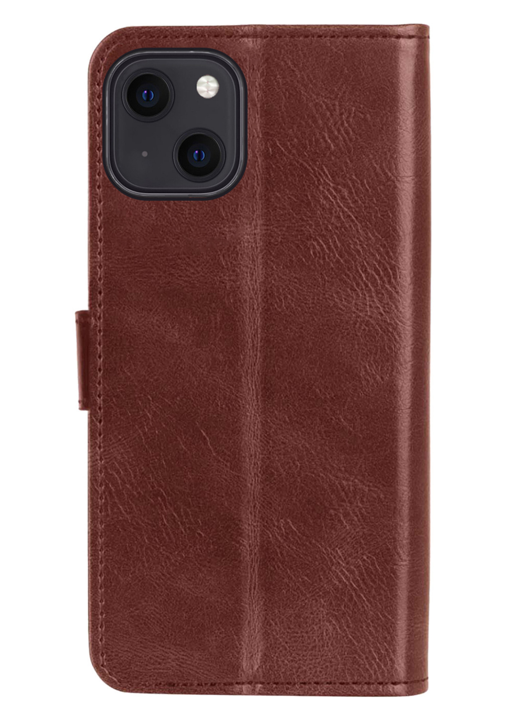 BTH Hoesje Geschikt voor iPhone 13 Mini Hoesje Book Case Hoes Portemonnee Cover Walletcase Met 2x Screenprotector - Hoes Geschikt voor iPhone 13 Mini Hoes Bookcase Hoesje - Bruin