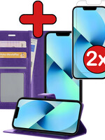 BTH BTH iPhone 13 Mini Hoesje Bookcase Met 2x Screenprotector - Paars