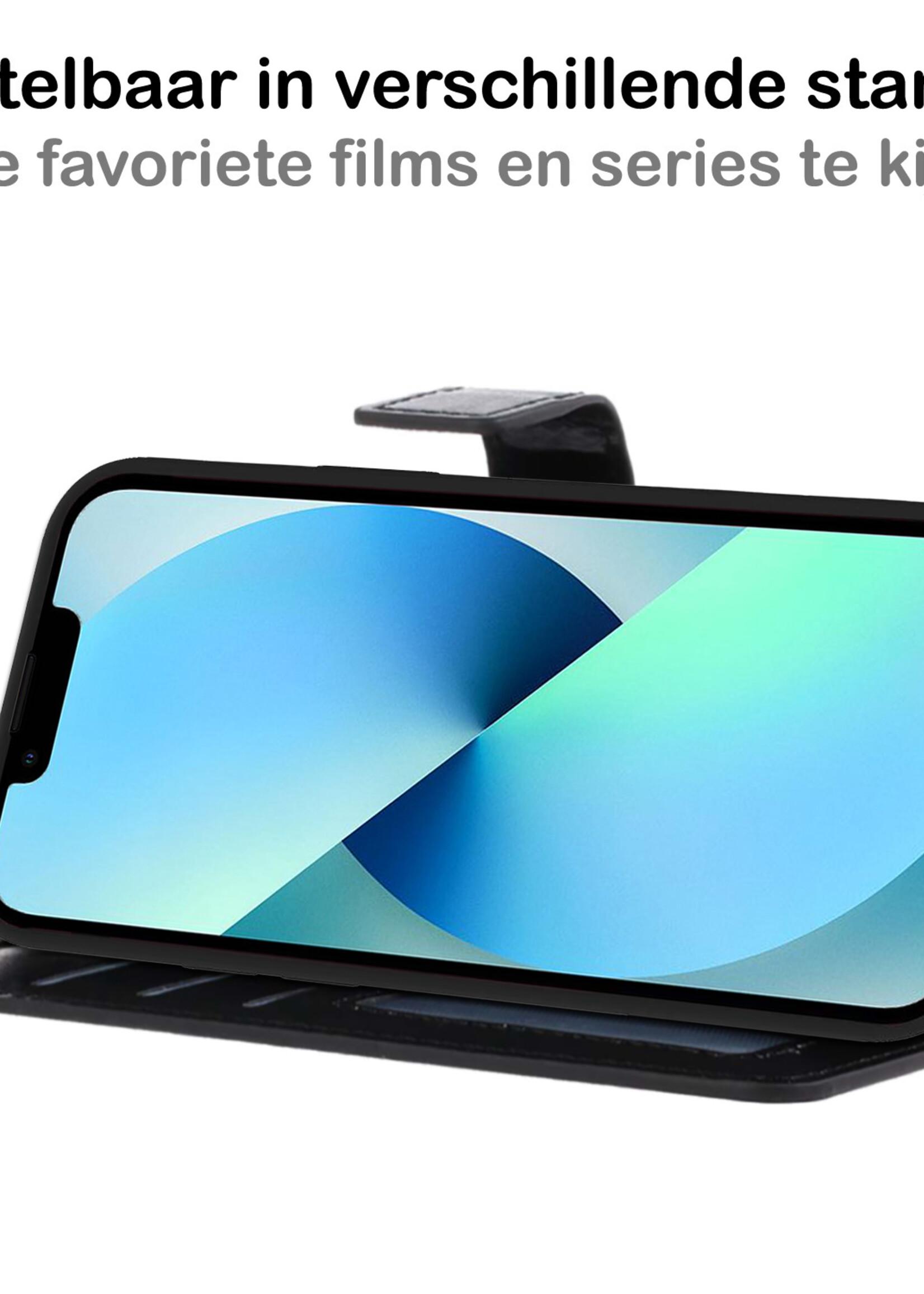 BTH Hoesje Geschikt voor iPhone 13 Mini Hoesje Book Case Hoes Portemonnee Cover Walletcase Met 2x Screenprotector - Hoes Geschikt voor iPhone 13 Mini Hoes Bookcase Hoesje - Zwart