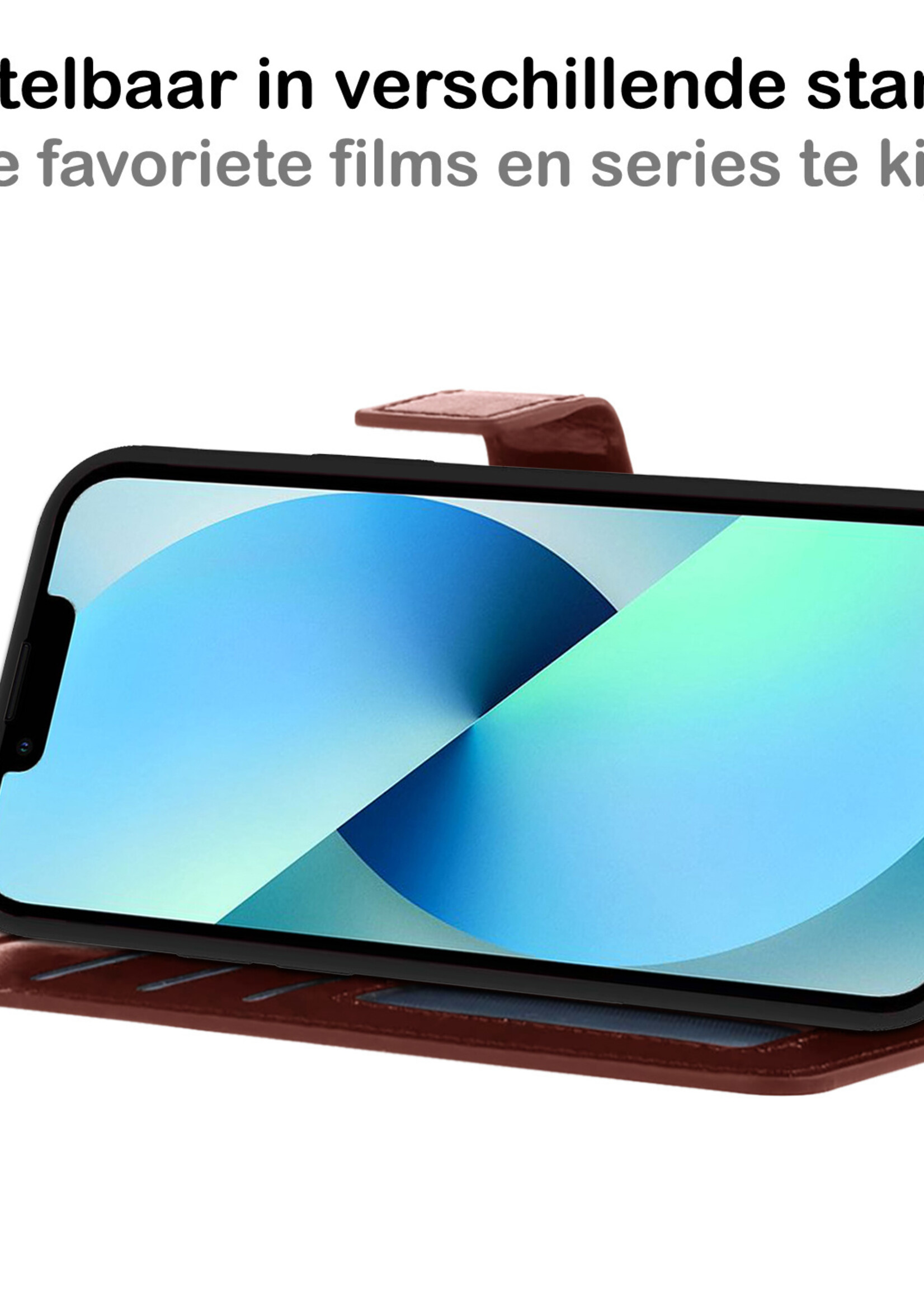 BTH Hoesje Geschikt voor iPhone 13 Hoesje Book Case Hoes Portemonnee Cover Walletcase Met Screenprotector - Hoes Geschikt voor iPhone 13 Hoes Bookcase Hoesje - Bruin