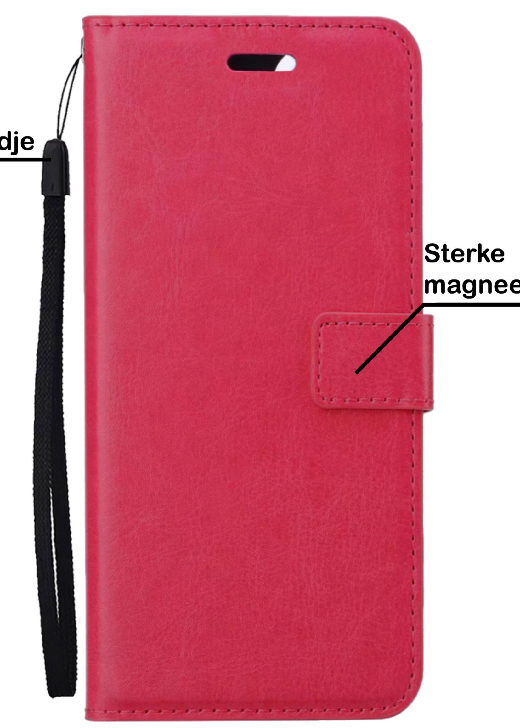 BTH Hoesje Geschikt voor iPhone 13 Hoesje Book Case Hoes Portemonnee Cover Walletcase Met Screenprotector - Hoes Geschikt voor iPhone 13 Hoes Bookcase Hoesje - Donkerroze