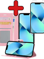 BTH BTH iPhone 13 Hoesje Bookcase Met Screenprotector - Lichtroze