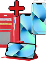BTH BTH iPhone 13 Hoesje Bookcase Met Screenprotector - Rood