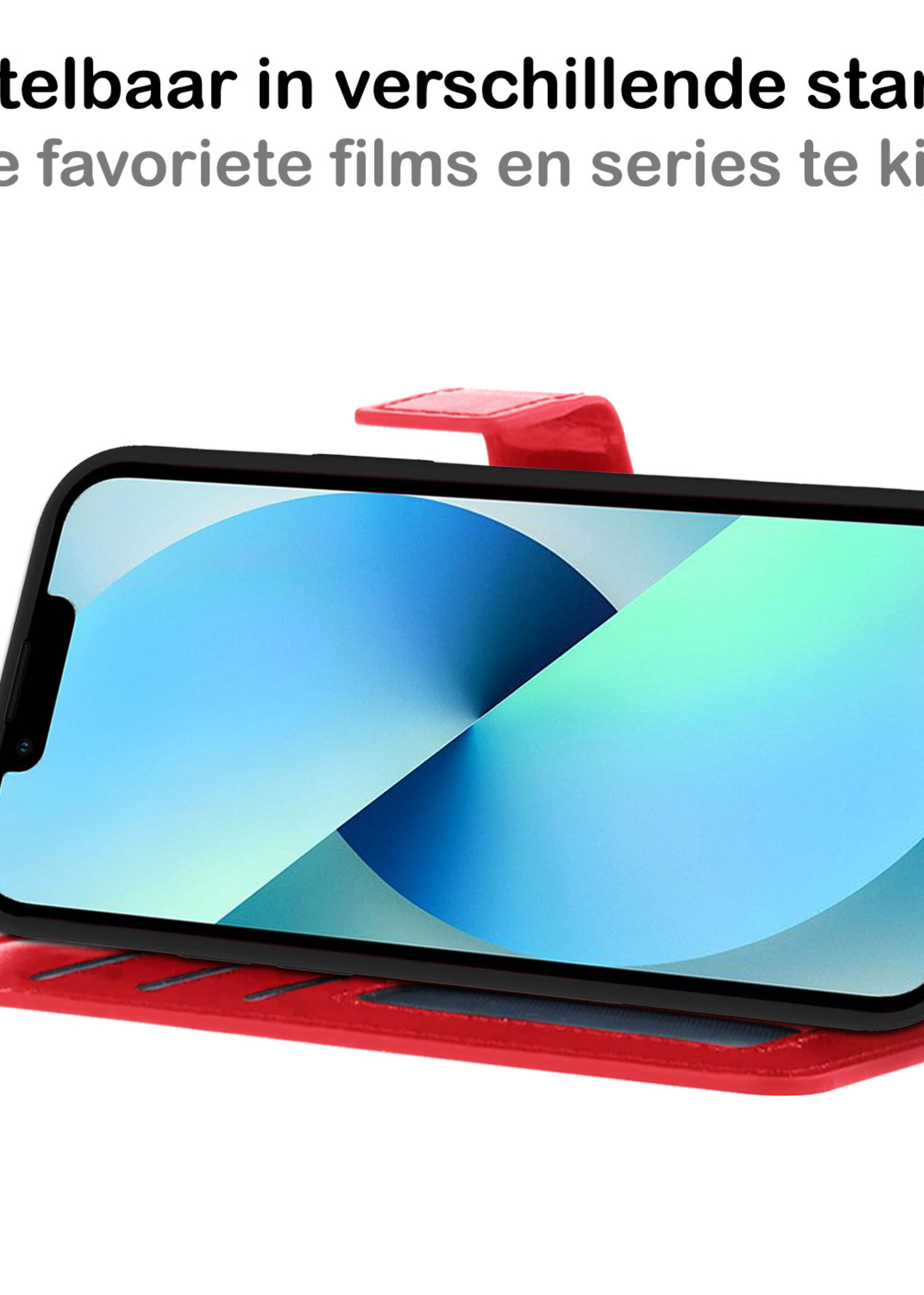BTH Hoesje Geschikt voor iPhone 13 Hoesje Book Case Hoes Portemonnee Cover Walletcase Met Screenprotector - Hoes Geschikt voor iPhone 13 Hoes Bookcase Hoesje - Rood