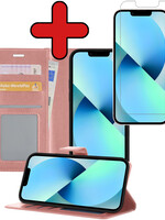 BTH BTH iPhone 13 Hoesje Bookcase Met Screenprotector - Rose Goud