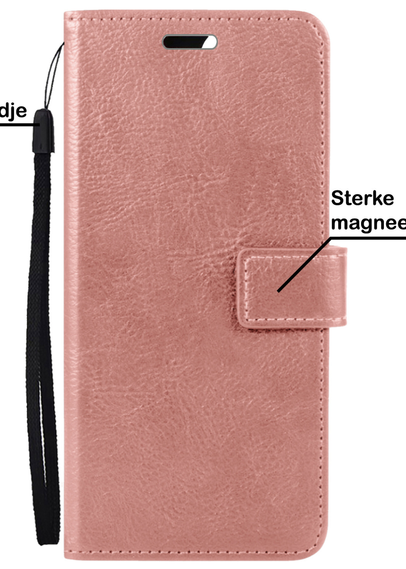 BTH Hoesje Geschikt voor iPhone 13 Hoesje Book Case Hoes Portemonnee Cover Walletcase Met Screenprotector - Hoes Geschikt voor iPhone 13 Hoes Bookcase Hoesje - Rosé goud