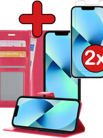 BTH BTH iPhone 13 Pro Max Hoesje Bookcase Met 2x Screenprotector - Donkerroze