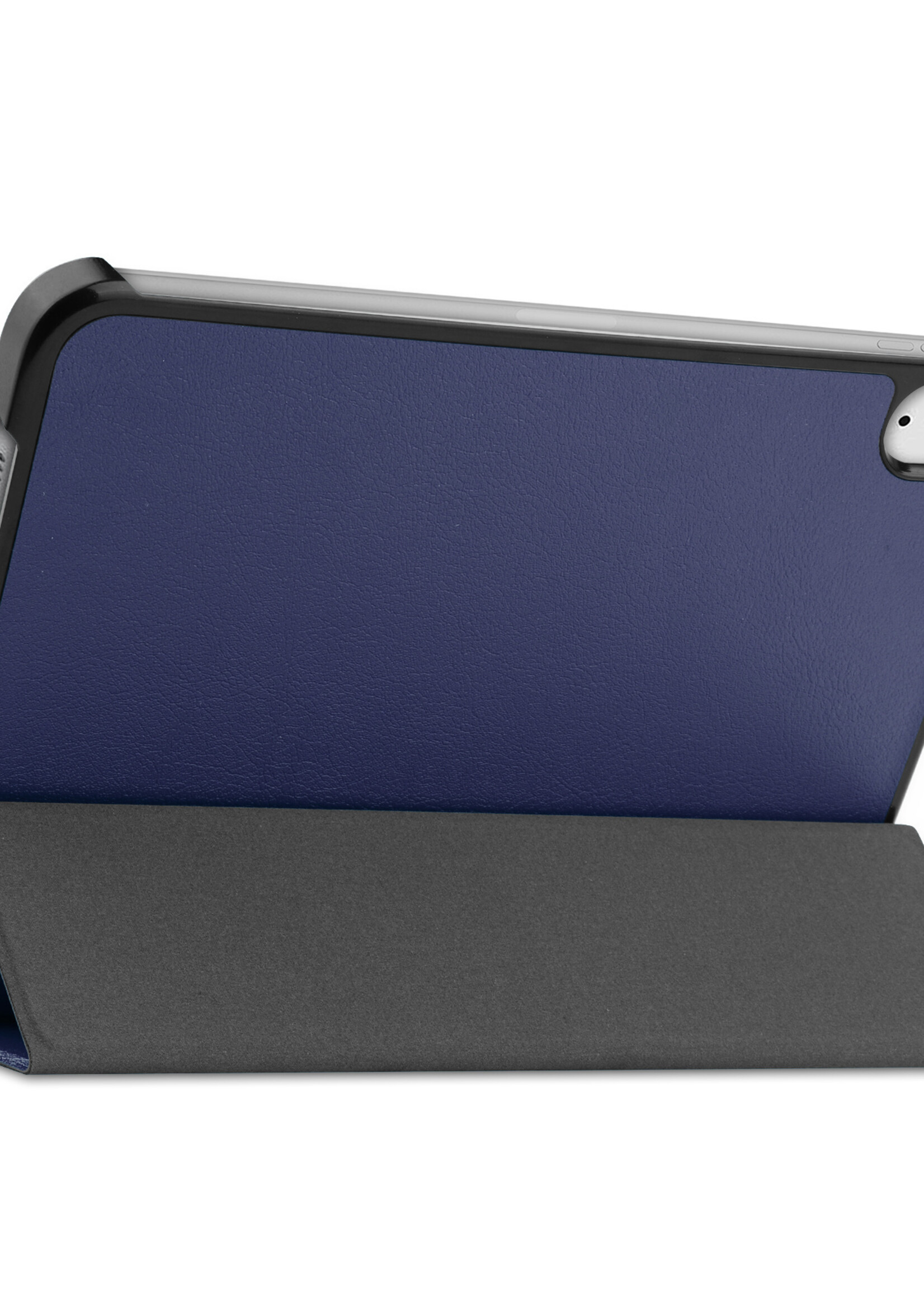 BTH Hoes Geschikt voor iPad Mini 6 Hoes Book Case Hoesje Trifold Cover Met Screenprotector - Hoesje Geschikt voor iPad Mini 6 Hoesje Bookcase - Donkerblauw
