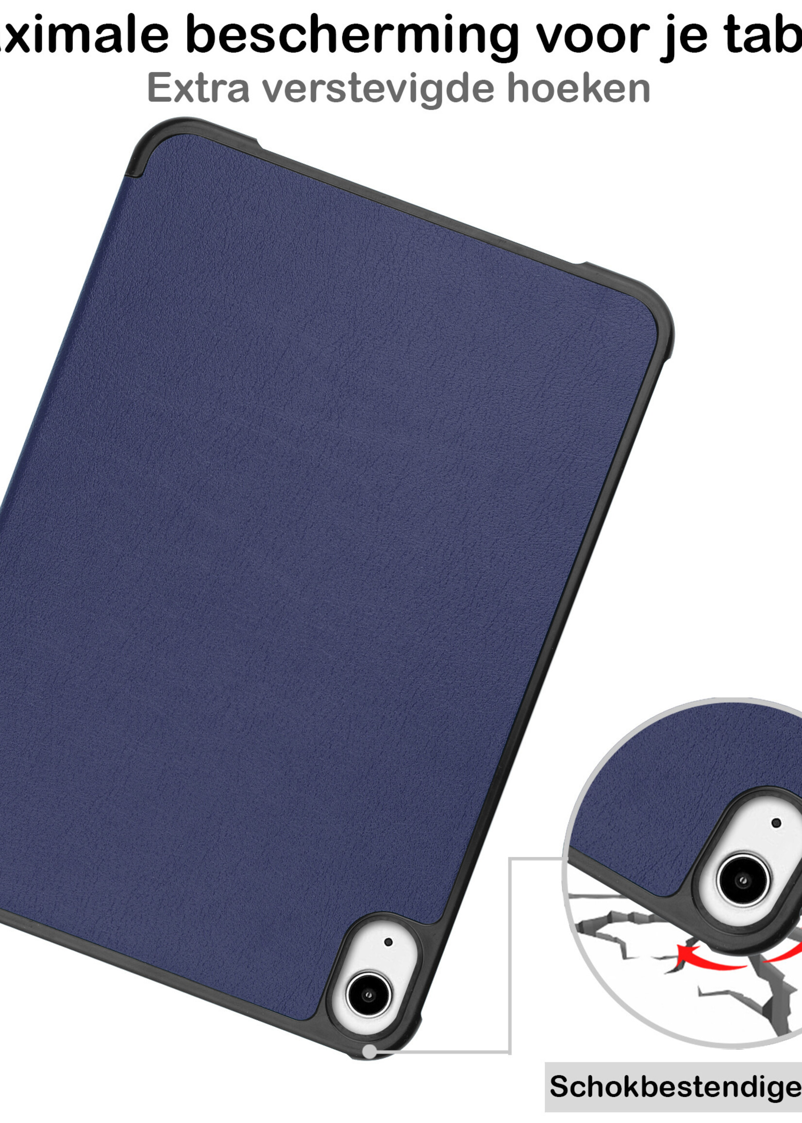 BTH Hoes Geschikt voor iPad Mini 6 Hoes Book Case Hoesje Trifold Cover Met Screenprotector - Hoesje Geschikt voor iPad Mini 6 Hoesje Bookcase - Donkerblauw