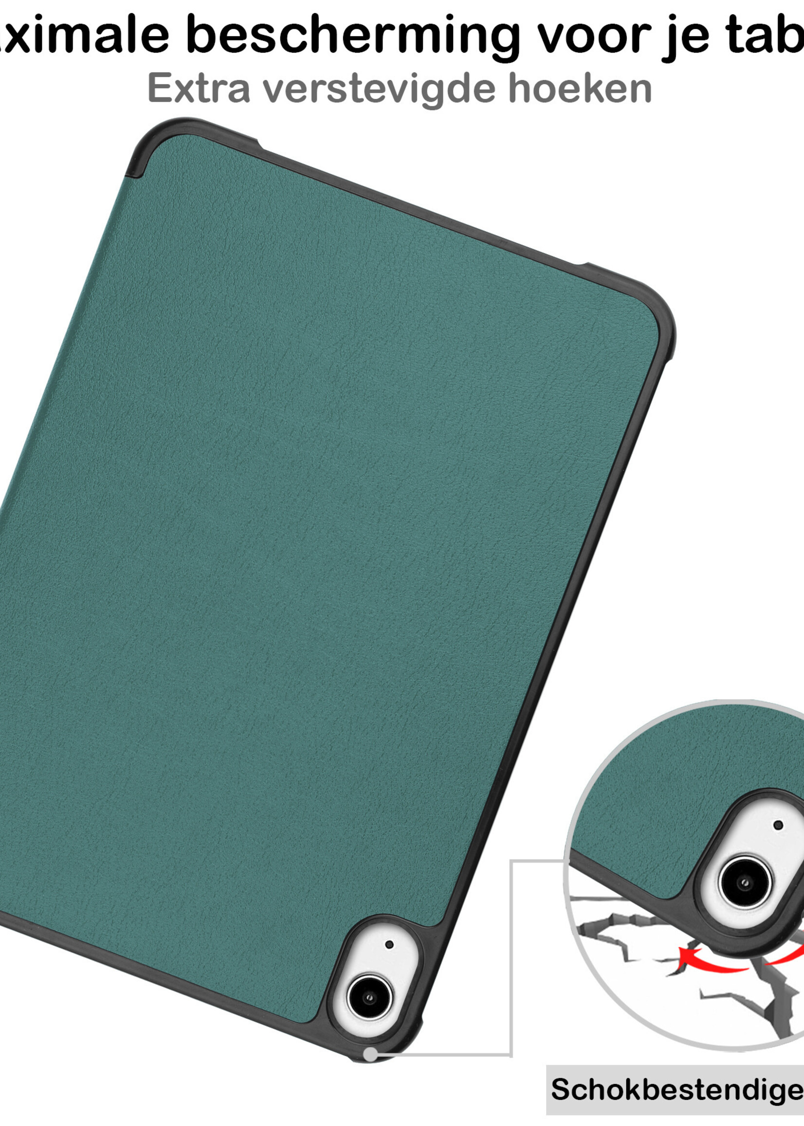 BTH Hoes Geschikt voor iPad Mini 6 Hoes Book Case Hoesje Trifold Cover Met Screenprotector - Hoesje Geschikt voor iPad Mini 6 Hoesje Bookcase - Donkergroen