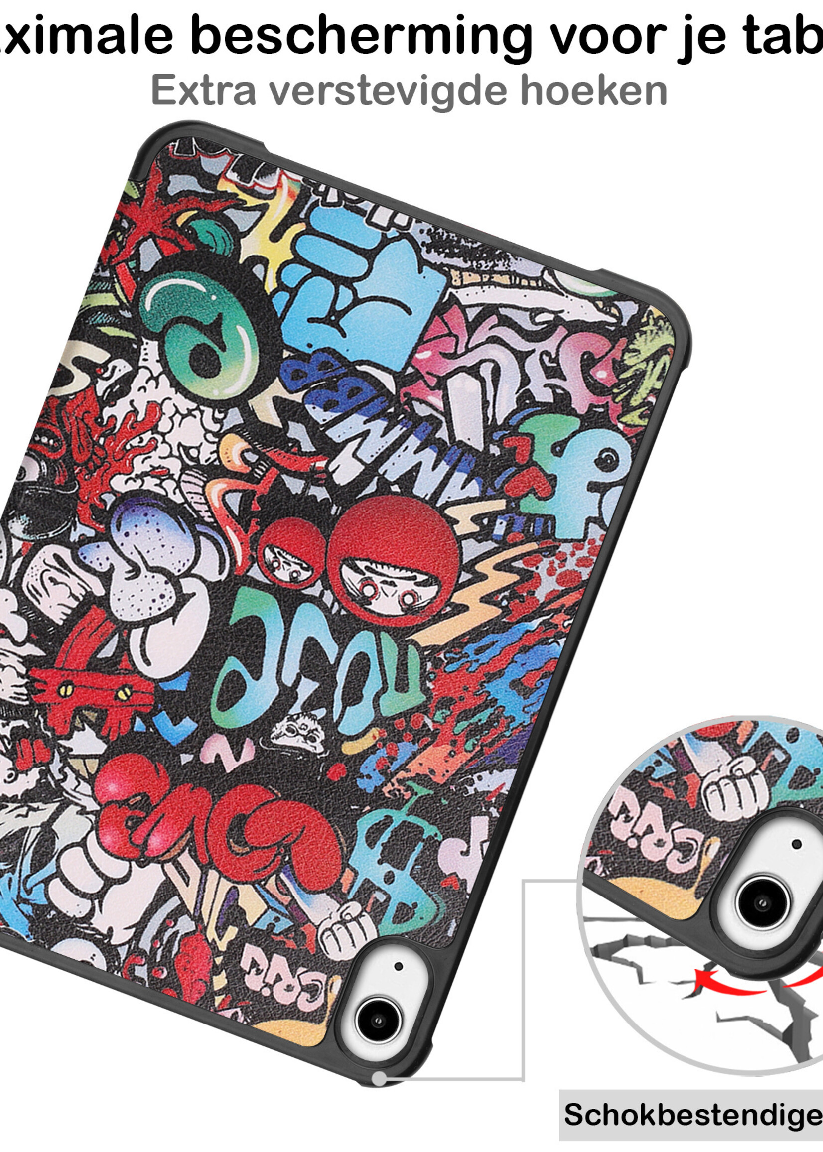 BTH Hoes Geschikt voor iPad Mini 6 Hoes Book Case Hoesje Trifold Cover Met Screenprotector - Hoesje Geschikt voor iPad Mini 6 Hoesje Bookcase - Graffity