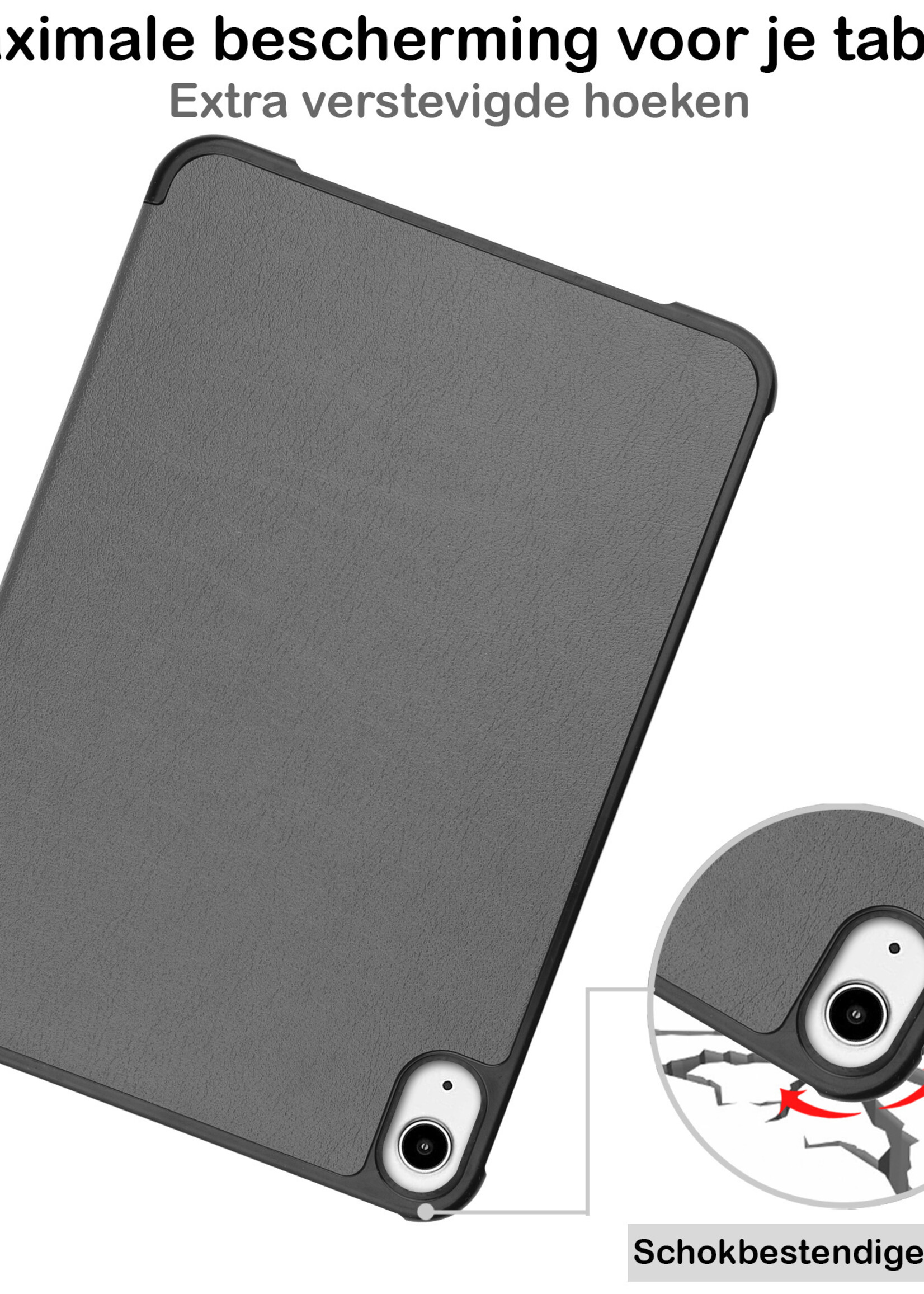 BTH Hoes Geschikt voor iPad Mini 6 Hoes Book Case Hoesje Trifold Cover Met Screenprotector - Hoesje Geschikt voor iPad Mini 6 Hoesje Bookcase - Grijs