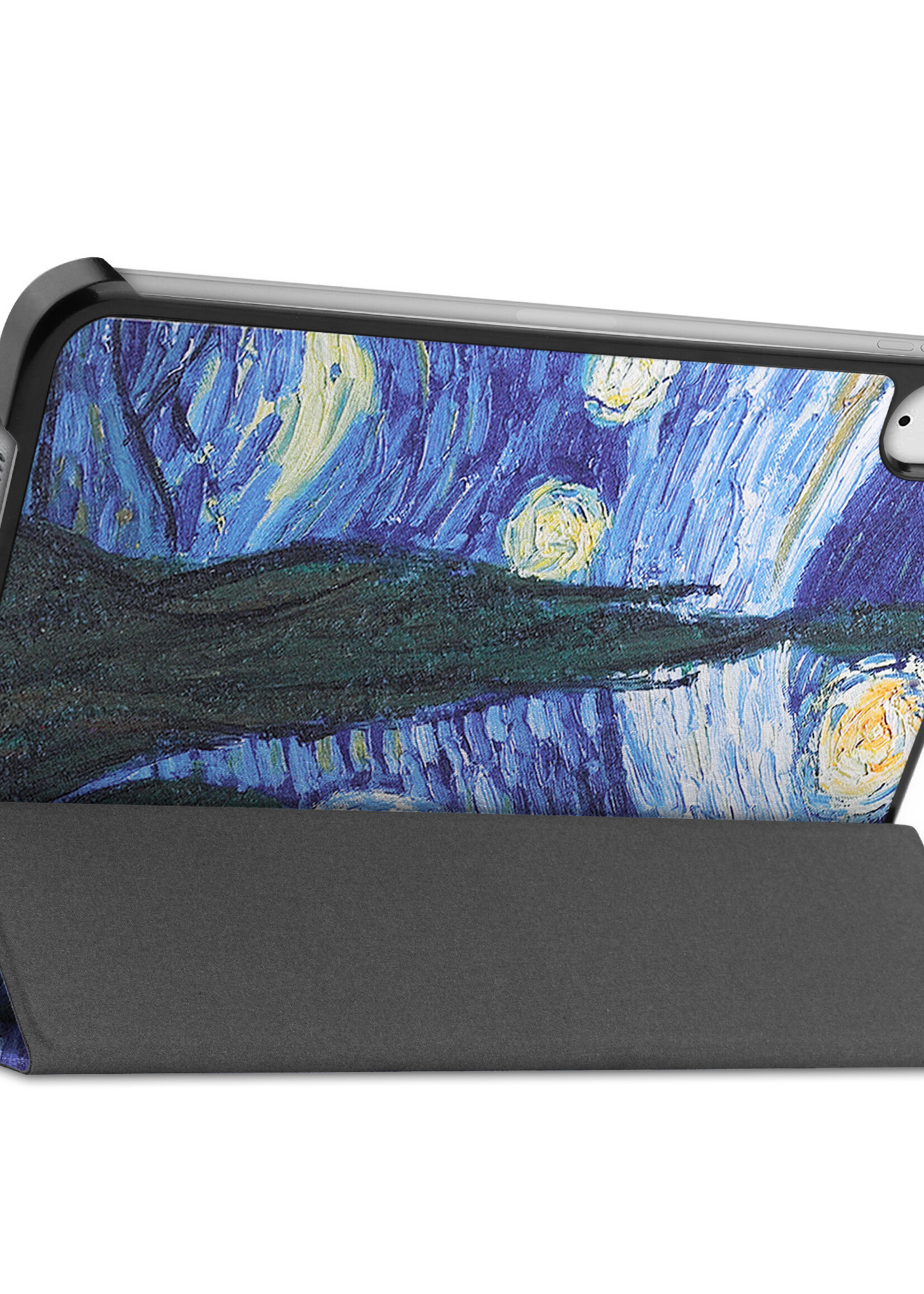 BTH Hoes Geschikt voor iPad Mini 6 Hoes Book Case Hoesje Trifold Cover Met Screenprotector - Hoesje Geschikt voor iPad Mini 6 Hoesje Bookcase - Sterrenhemel