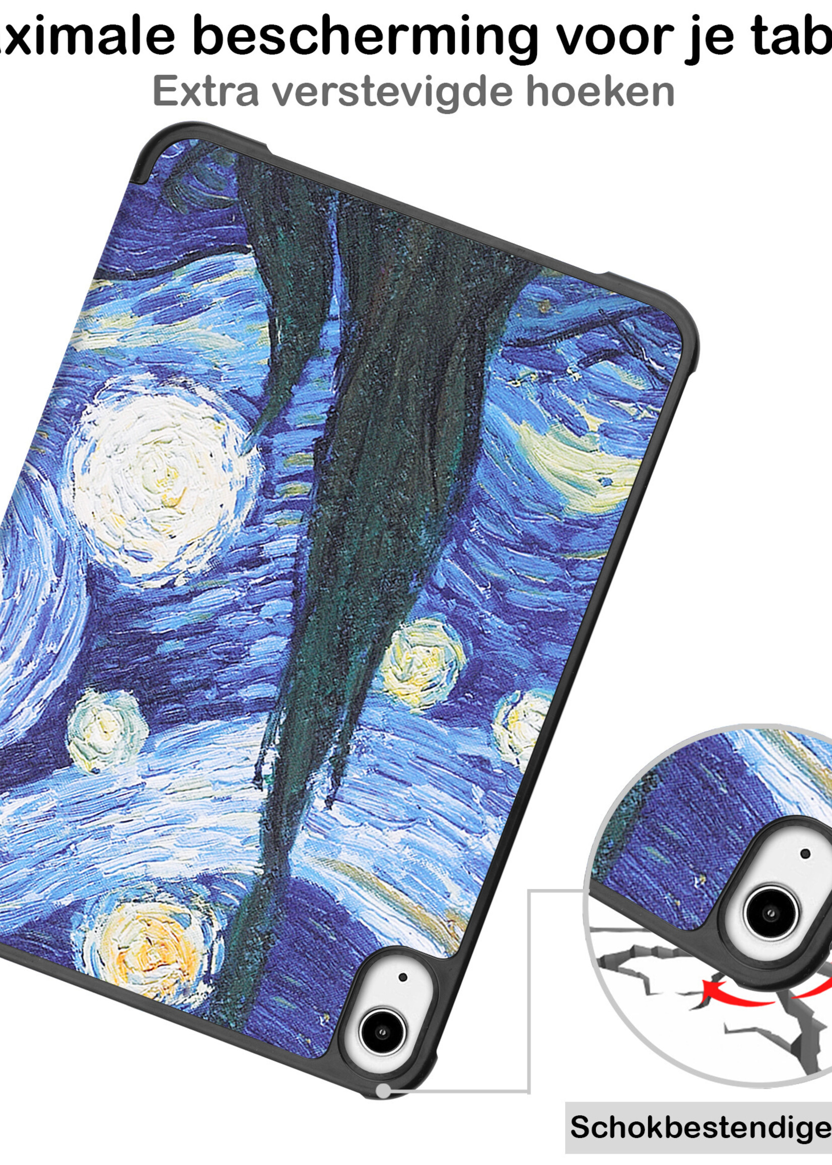 BTH Hoes Geschikt voor iPad Mini 6 Hoes Book Case Hoesje Trifold Cover Met Screenprotector - Hoesje Geschikt voor iPad Mini 6 Hoesje Bookcase - Sterrenhemel