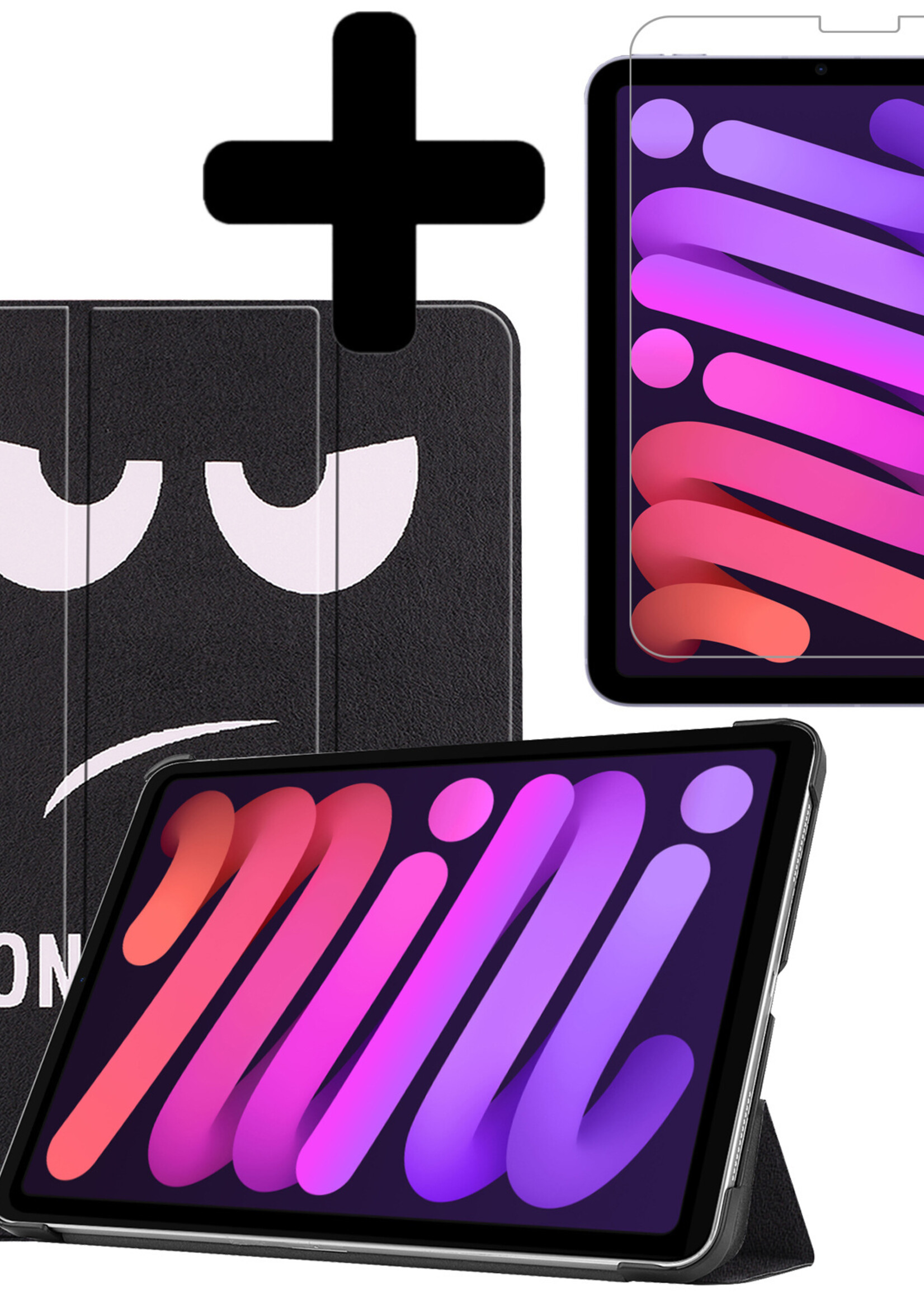 BTH Hoes Geschikt voor iPad Mini 6 Hoes Book Case Hoesje Trifold Cover Met Screenprotector - Hoesje Geschikt voor iPad Mini 6 Hoesje Bookcase - Don't Touch Me
