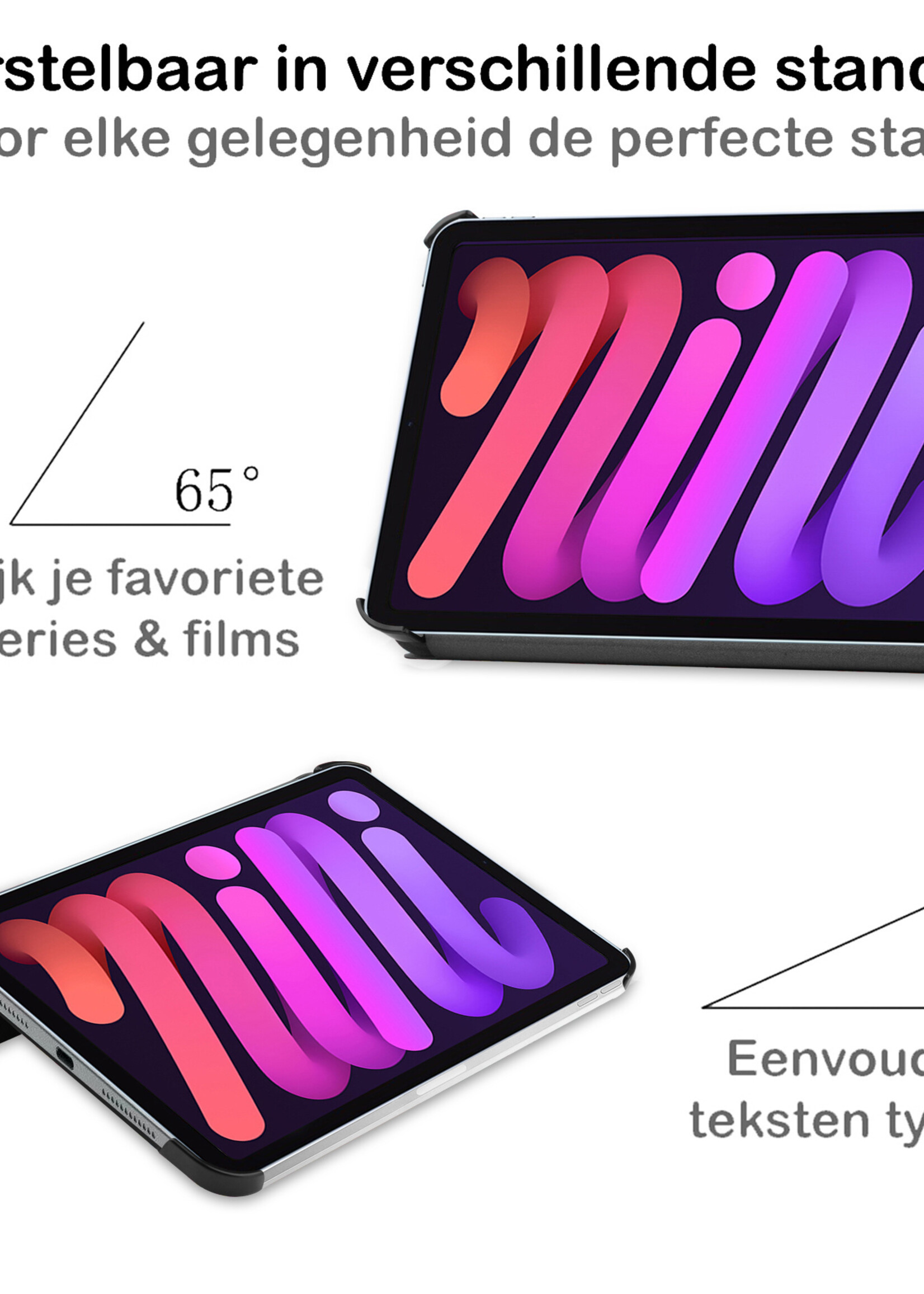 BTH Hoes Geschikt voor iPad Mini 6 Hoes Book Case Hoesje Trifold Cover Met Screenprotector - Hoesje Geschikt voor iPad Mini 6 Hoesje Bookcase - Vlinders