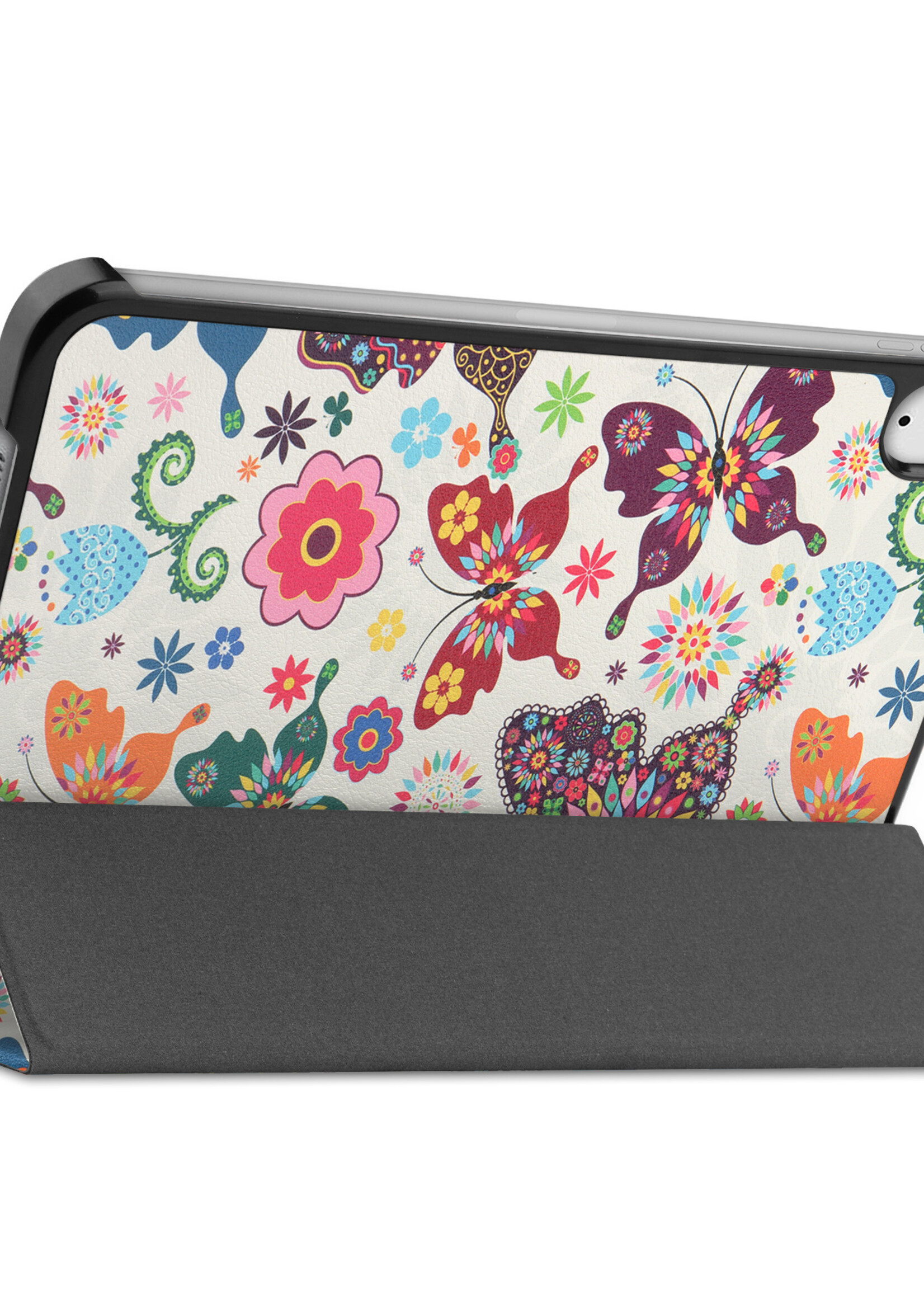BTH Hoes Geschikt voor iPad Mini 6 Hoes Book Case Hoesje Trifold Cover Met Screenprotector - Hoesje Geschikt voor iPad Mini 6 Hoesje Bookcase - Vlinders