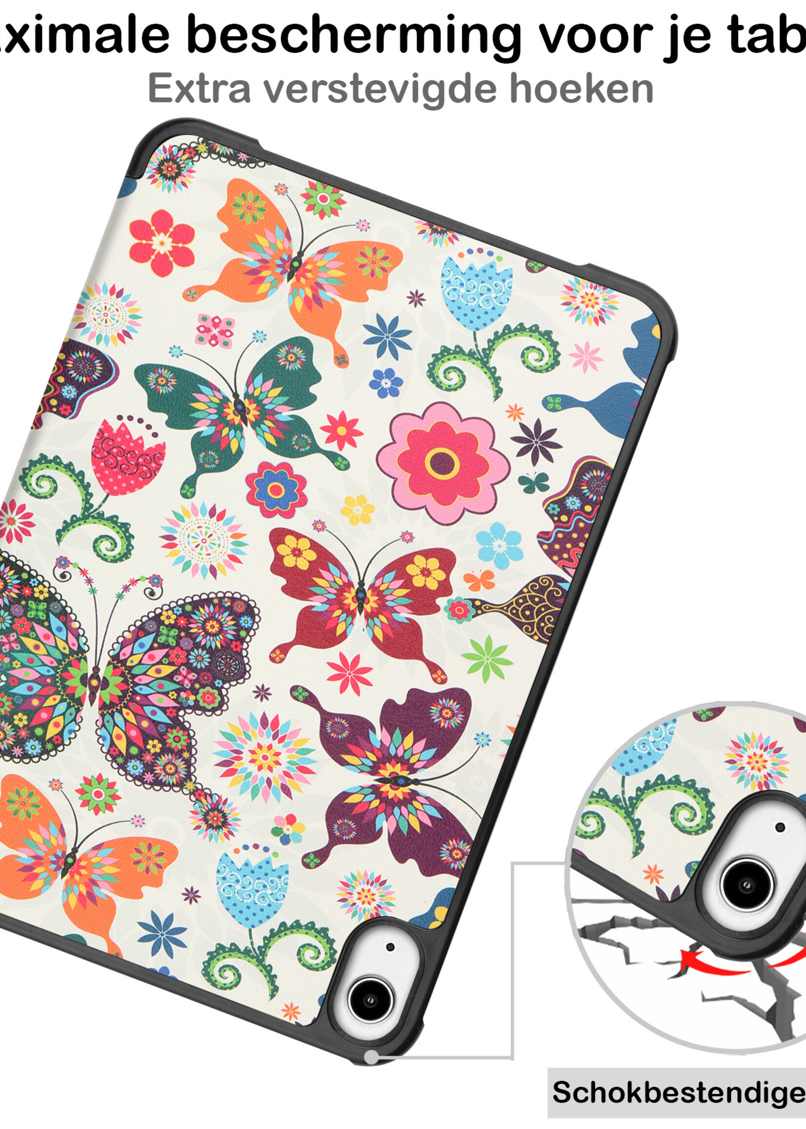 BTH Hoes Geschikt voor iPad Mini 6 Hoes Book Case Hoesje Trifold Cover Met Screenprotector - Hoesje Geschikt voor iPad Mini 6 Hoesje Bookcase - Vlinders