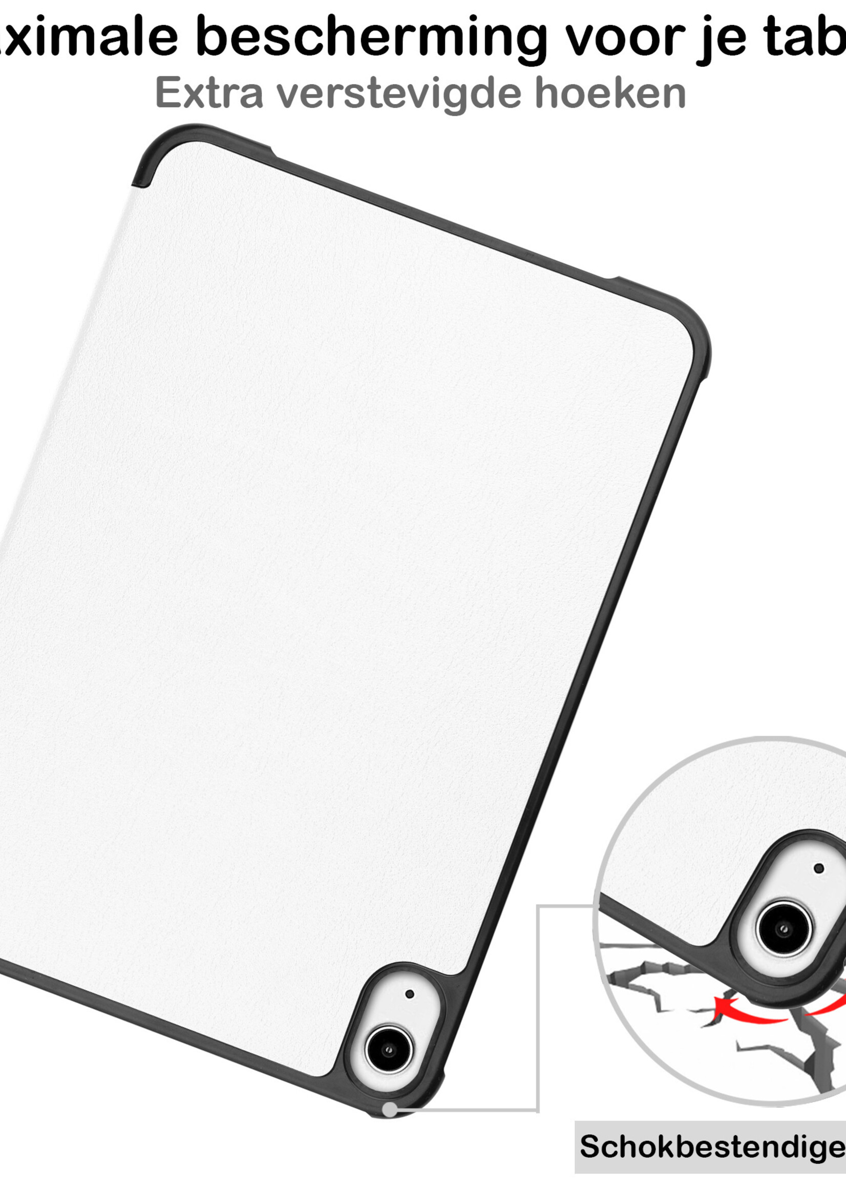 BTH Hoes Geschikt voor iPad Mini 6 Hoes Book Case Hoesje Trifold Cover Met Screenprotector - Hoesje Geschikt voor iPad Mini 6 Hoesje Bookcase - Wit