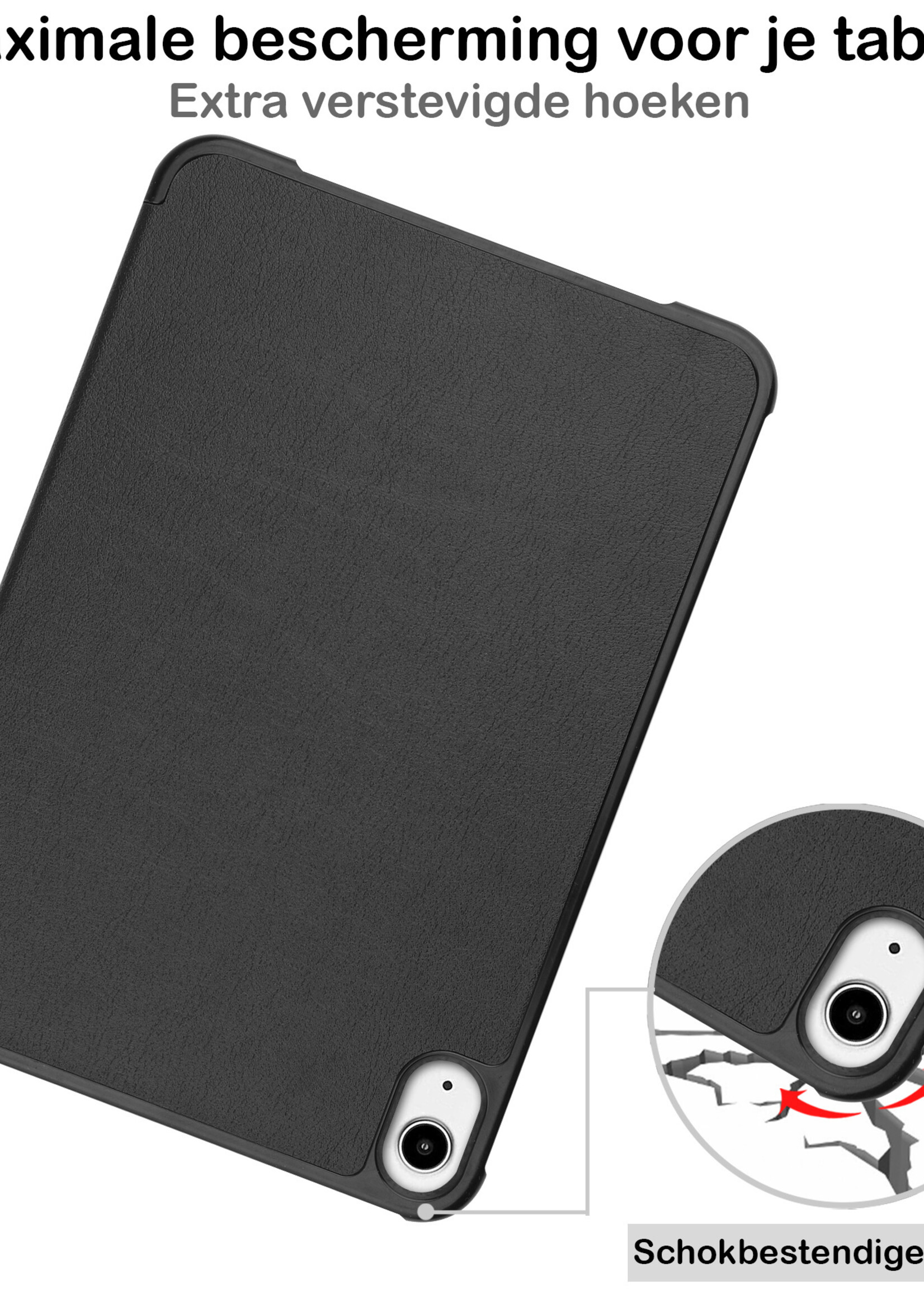 BTH Hoes Geschikt voor iPad Mini 6 Hoes Book Case Hoesje Trifold Cover Met Screenprotector - Hoesje Geschikt voor iPad Mini 6 Hoesje Bookcase - Zwart