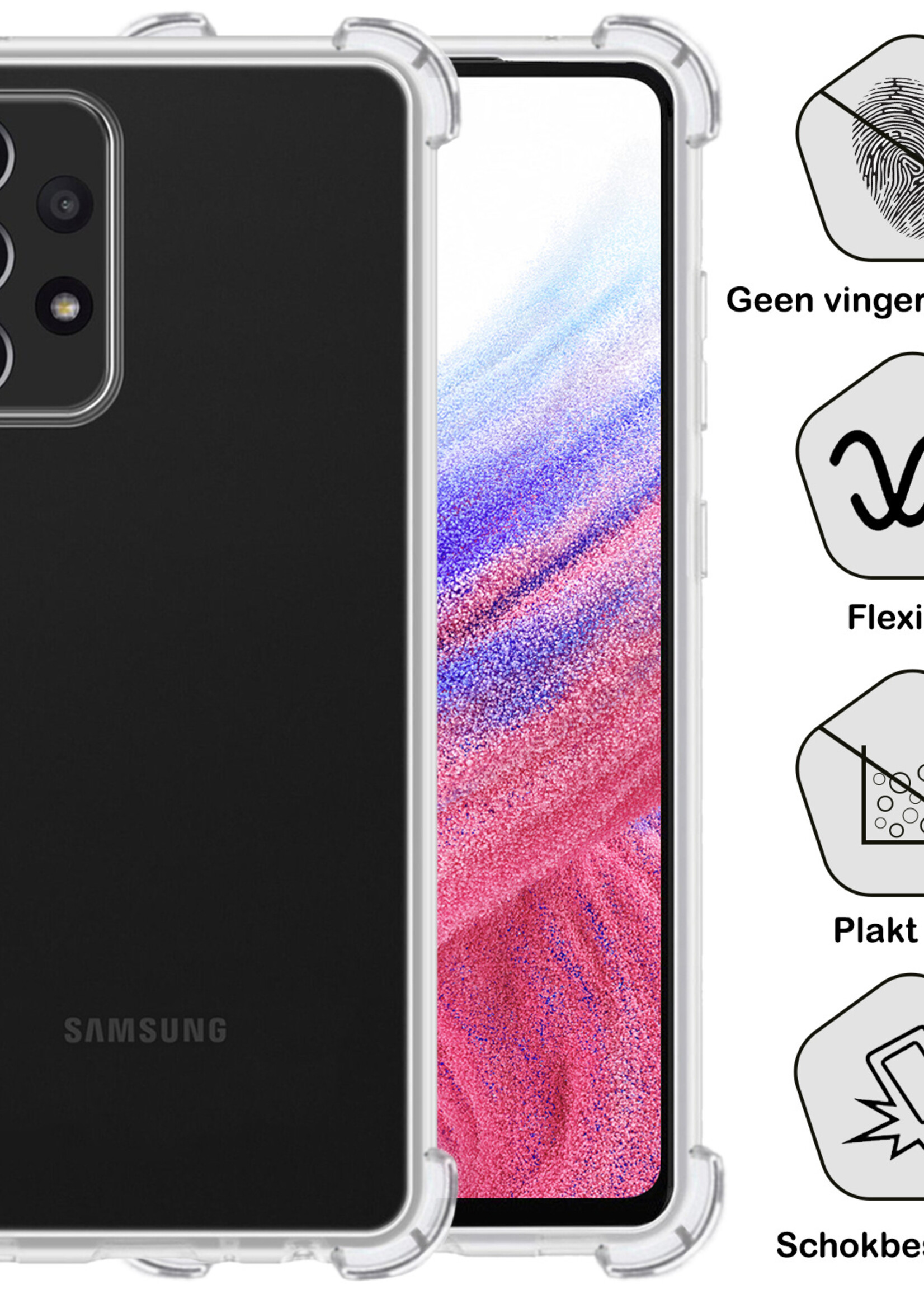 BTH Hoesje Geschikt voor Samsung A53 Hoesje Siliconen Shock Proof Case Hoes - Hoes Geschikt voor Samsung Galaxy A53 Hoes Cover Case Shockproof - Transparant - 2 PACK