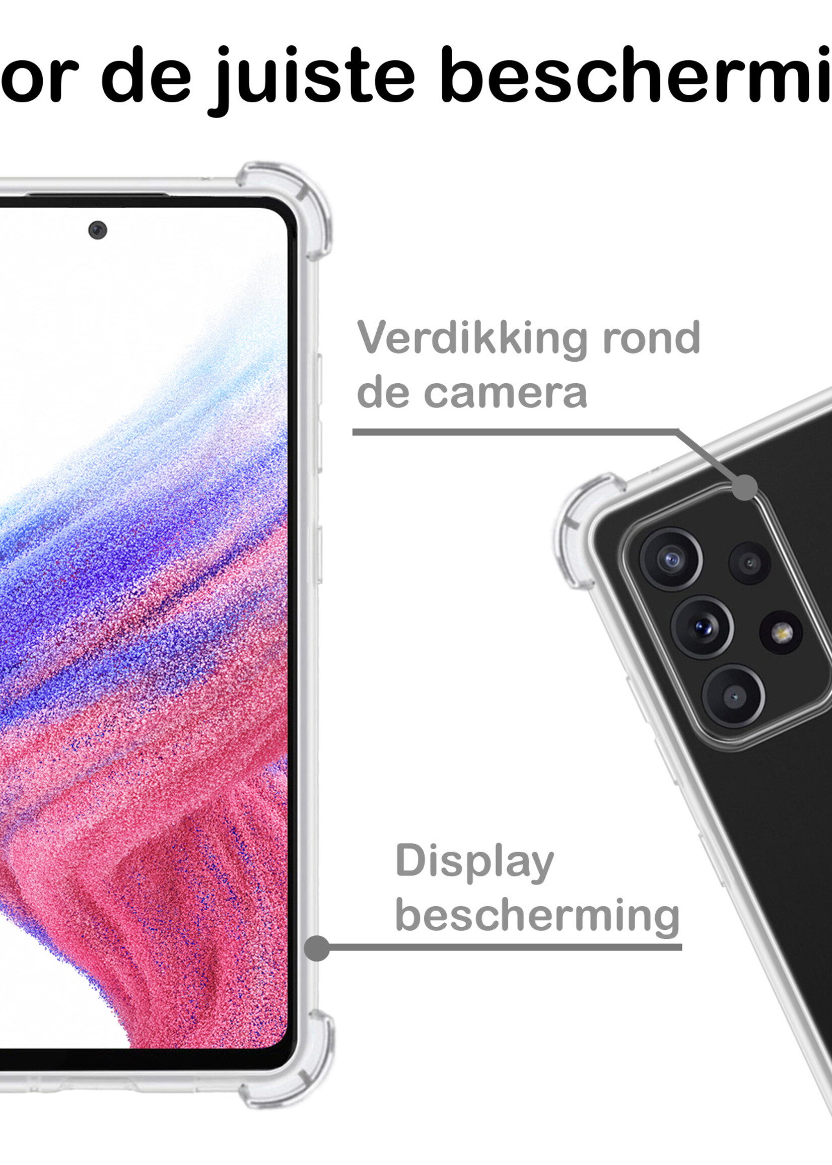 BTH Hoesje Geschikt voor Samsung A53 Hoesje Siliconen Shock Proof Case Hoes - Hoes Geschikt voor Samsung Galaxy A53 Hoes Cover Case Shockproof - Transparant - 2 PACK