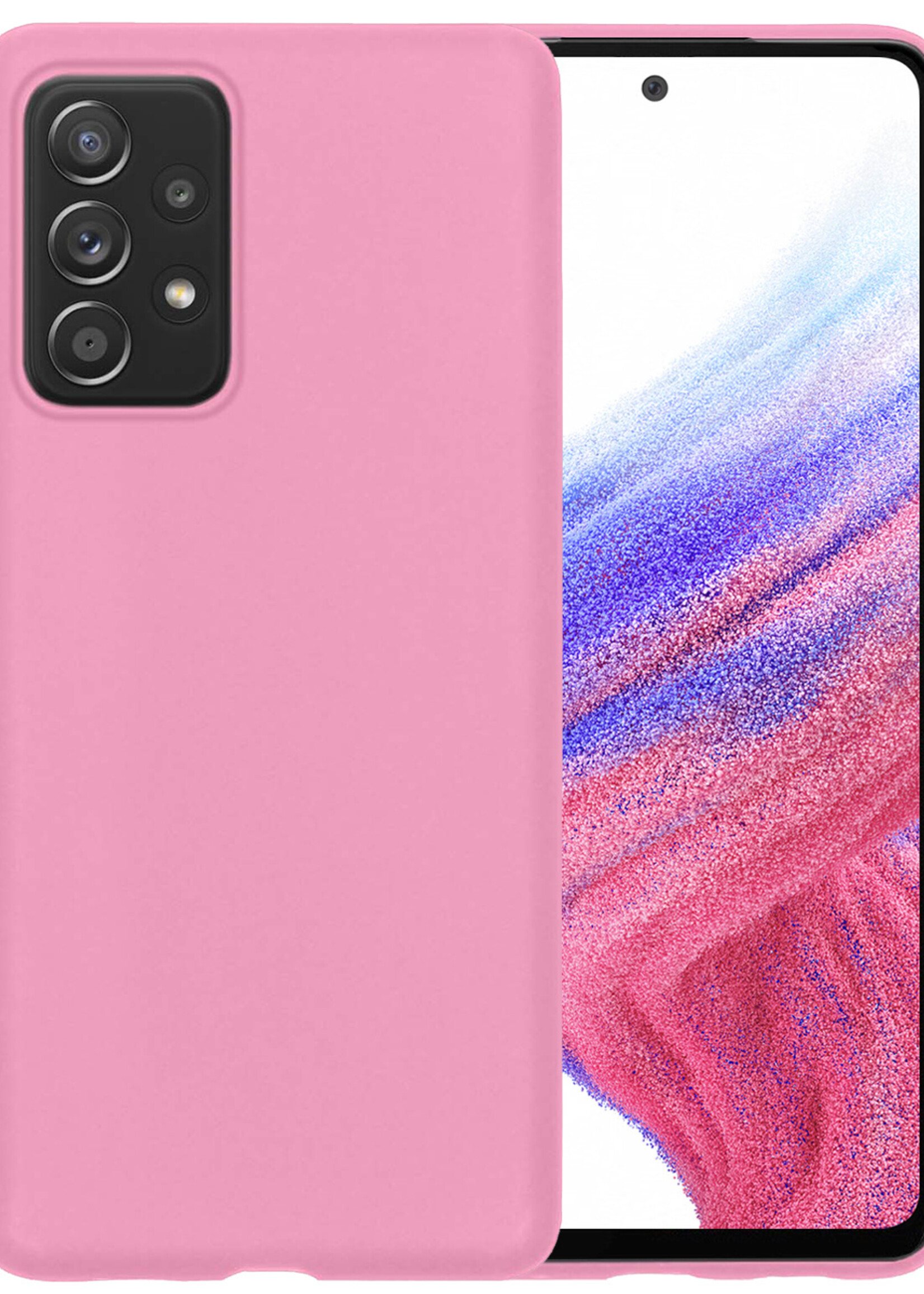 BTH Samsung Galaxy A53 Hoesje Siliconen Case Cover - Samsung A53 Hoesje Cover Hoes Siliconen - Licht Roze