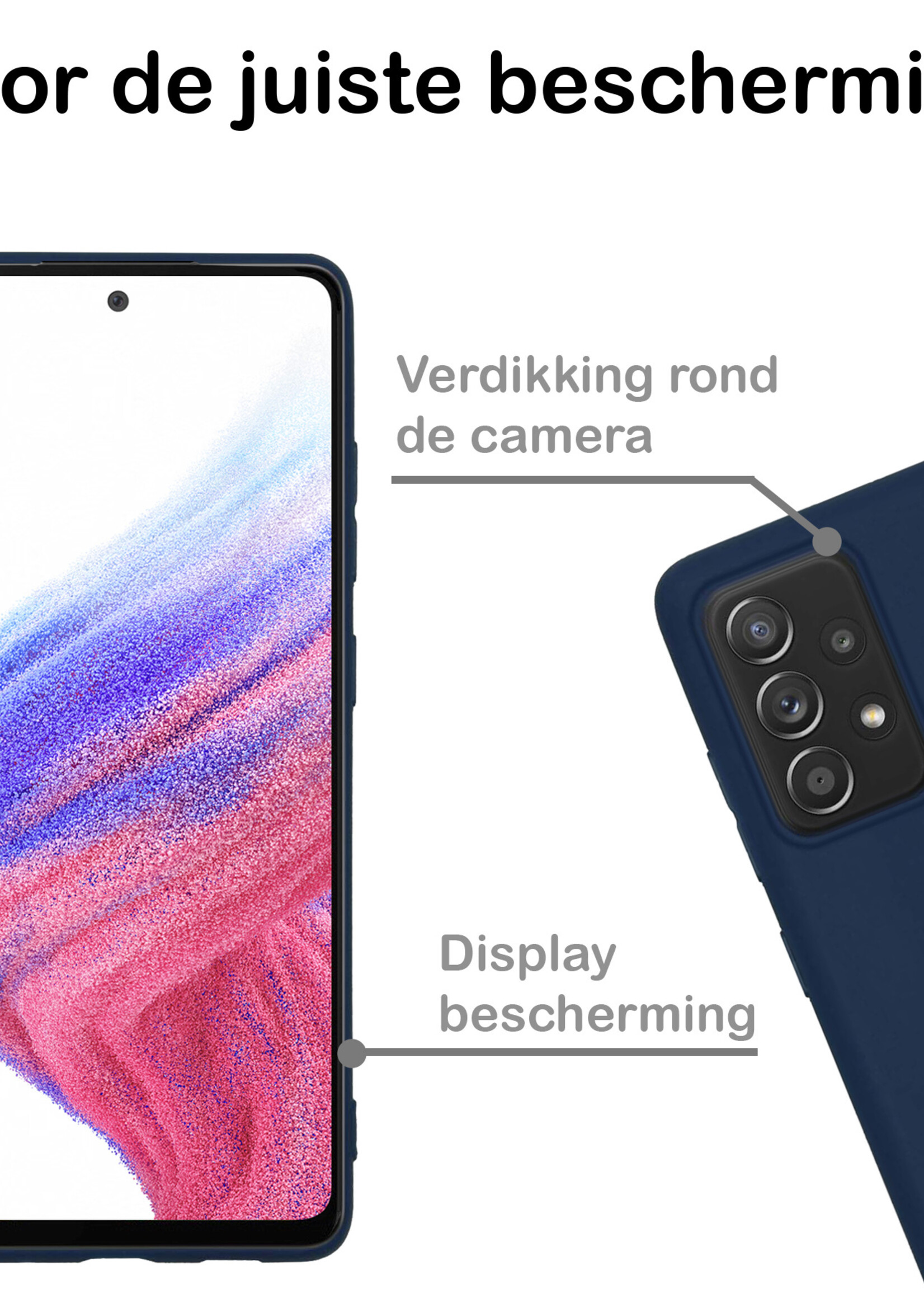 BTH Hoesje Geschikt voor Samsung A53 Hoesje Siliconen Case Hoes - Hoes Geschikt voor Samsung Galaxy A53 Hoes Cover Case - Donkerblauw - 2 PACK