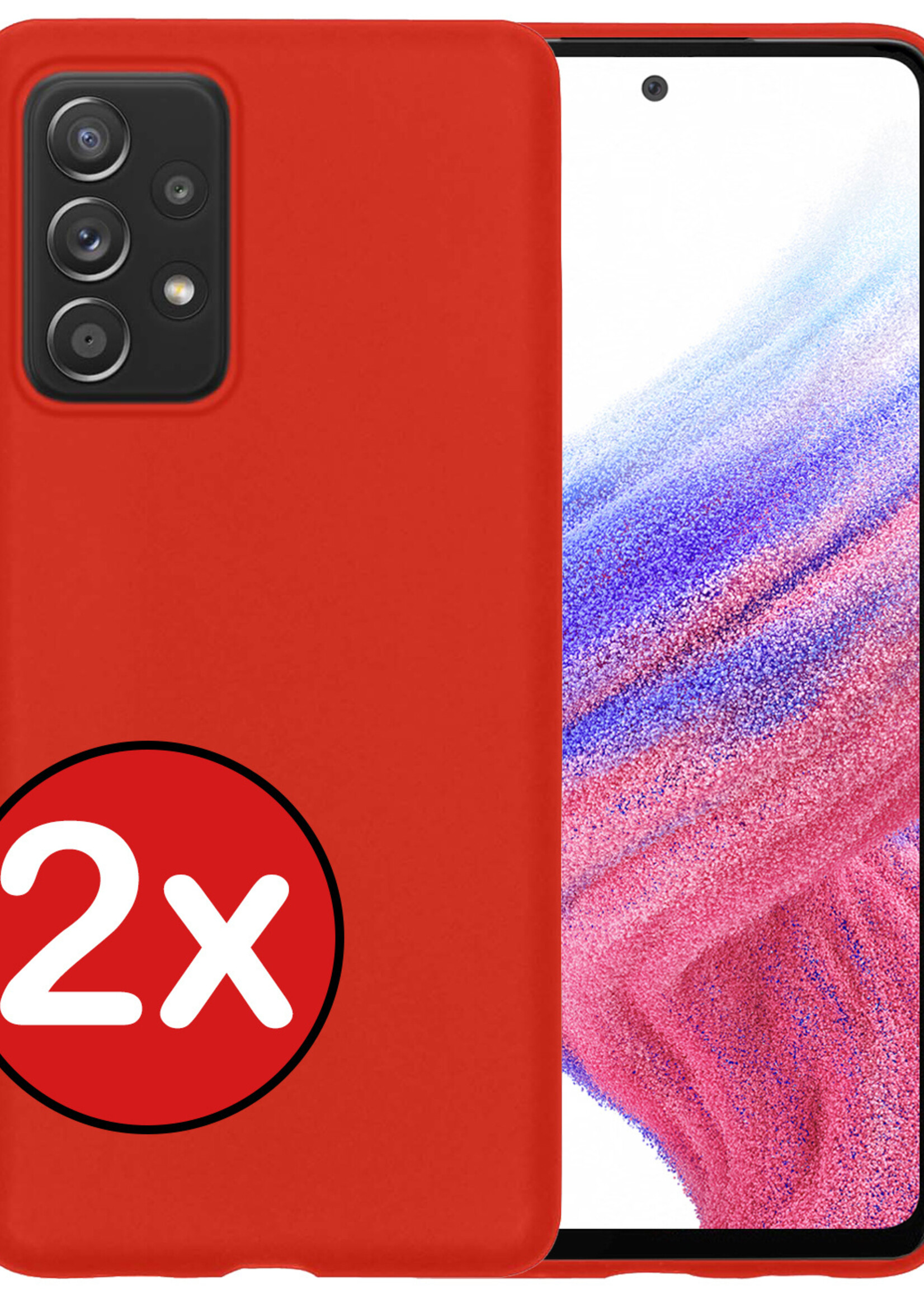 BTH Hoesje Geschikt voor Samsung A53 Hoesje Siliconen Case Hoes - Hoes Geschikt voor Samsung Galaxy A53 Hoes Cover Case - Rood - 2 PACK