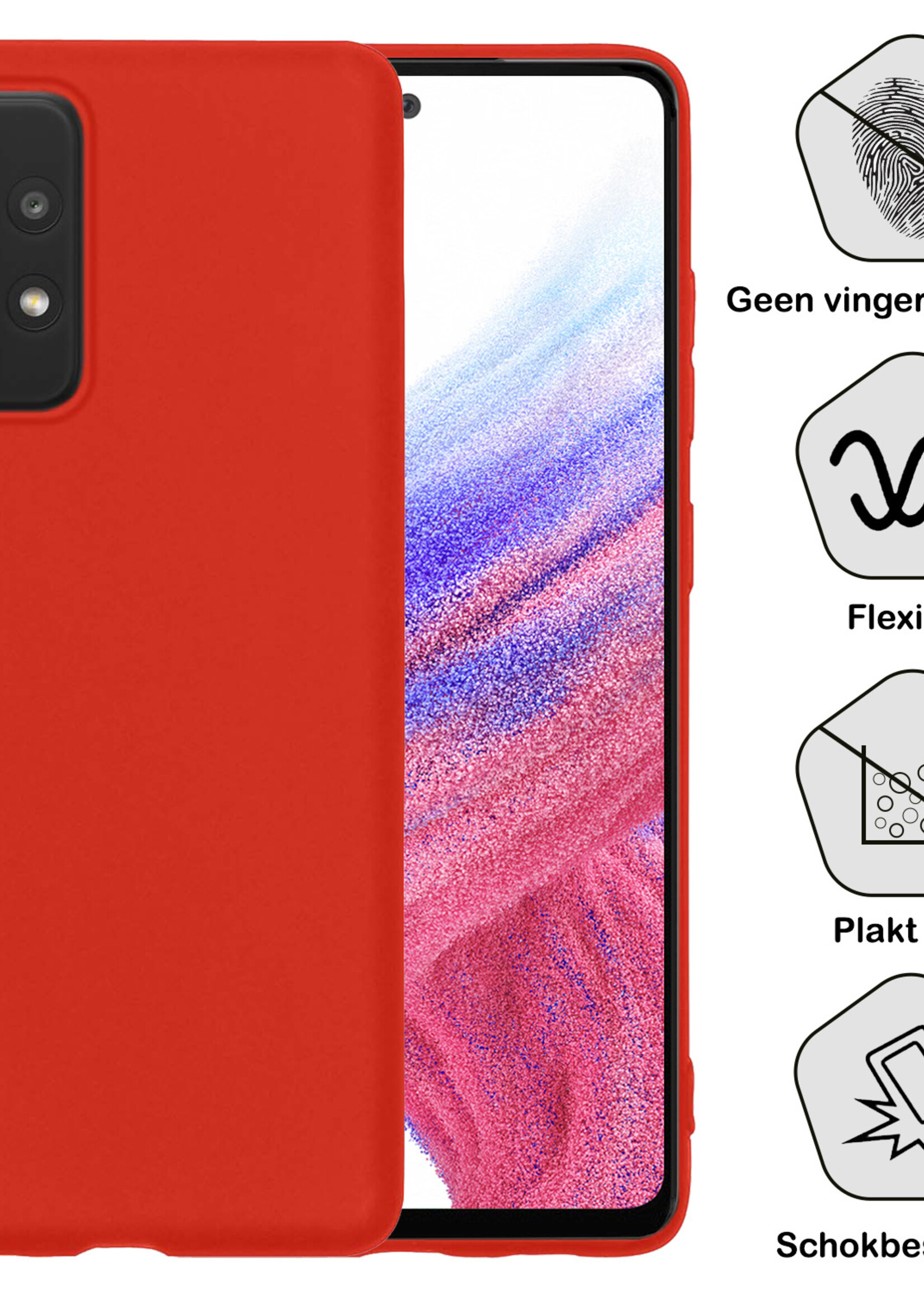 BTH Hoesje Geschikt voor Samsung A53 Hoesje Siliconen Case Hoes - Hoes Geschikt voor Samsung Galaxy A53 Hoes Cover Case - Rood - 2 PACK