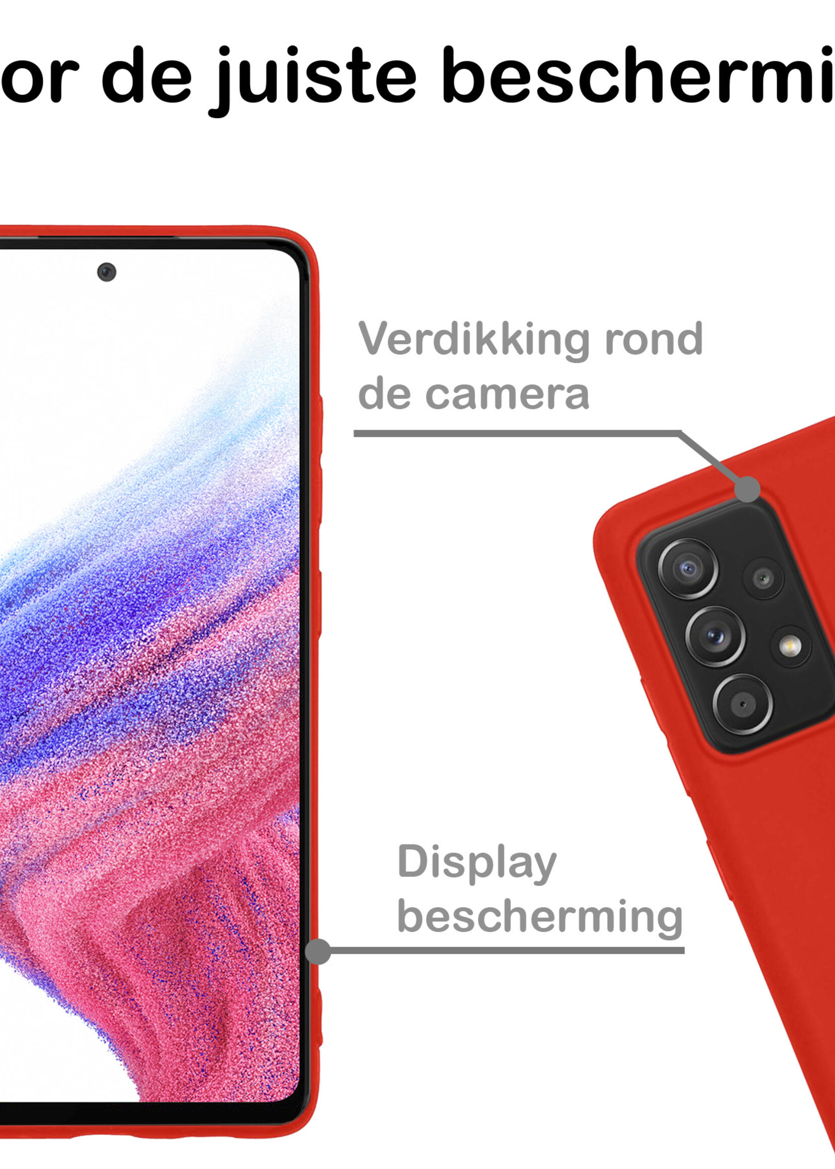 BTH Hoesje Geschikt voor Samsung A53 Hoesje Siliconen Case Hoes - Hoes Geschikt voor Samsung Galaxy A53 Hoes Cover Case - Rood - 2 PACK
